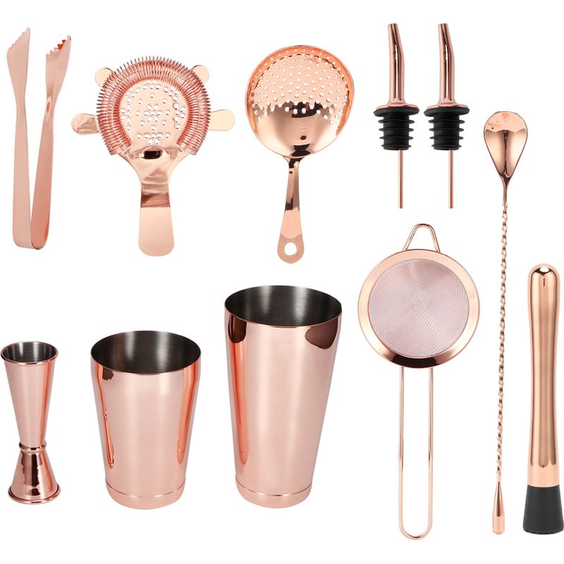 11-teiliges Cocktailshaker-set, Barkeeper-set, Edelstahl-sieb, Barutensilien, Für Partys/zu Hause, Roségold