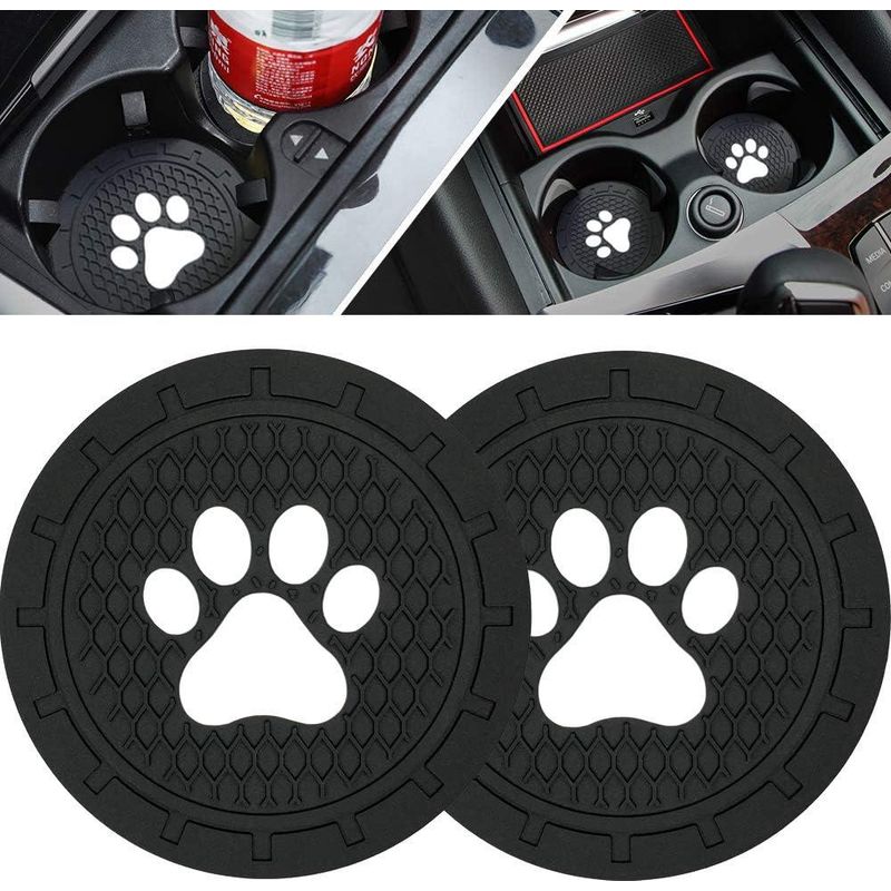 Set Mit 2 Rutschfesten Silikon-autountersetzern, Hundepfotenabdruck, 7 Cm, Universelles Zubehör Für Den Getränkehalter Im Auto.