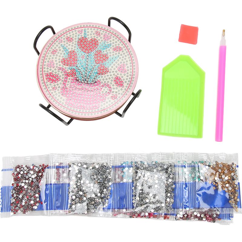 Set Mit 8 Selbstklebenden Strass-untersetzern Im Cartoon-stil, Starke Haftung, Geruchlos, Diy-familien-diamantmalerei-set
