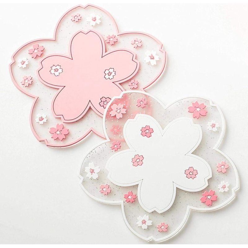 Set Mit 2 Sakura Untersetzern Aus Weichem Pvc, 2-teiliges Set, 11,5 Cm Durchmesser, Tischschoner Und Untersetzer Für Restaurants, Weihnachtsdekoration, Runde Tischsets
