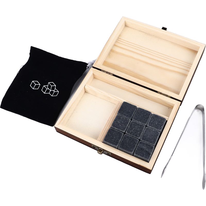 Kubische Whisky-steine Aus Granit, Ideal Zum Kühlen Ihres Whiskys. Schnelltrocknende, Recycelbare Kiefernholzbox.