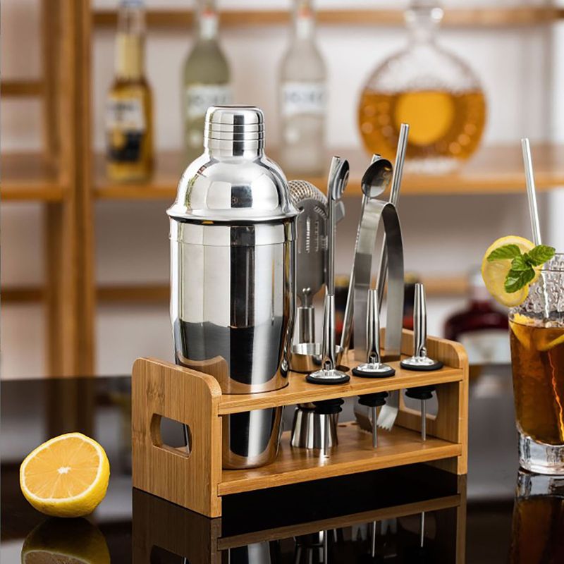 Cocktailshaker-/mixer-set Aus Edelstahl, 750 Ml, Mit Ständer.