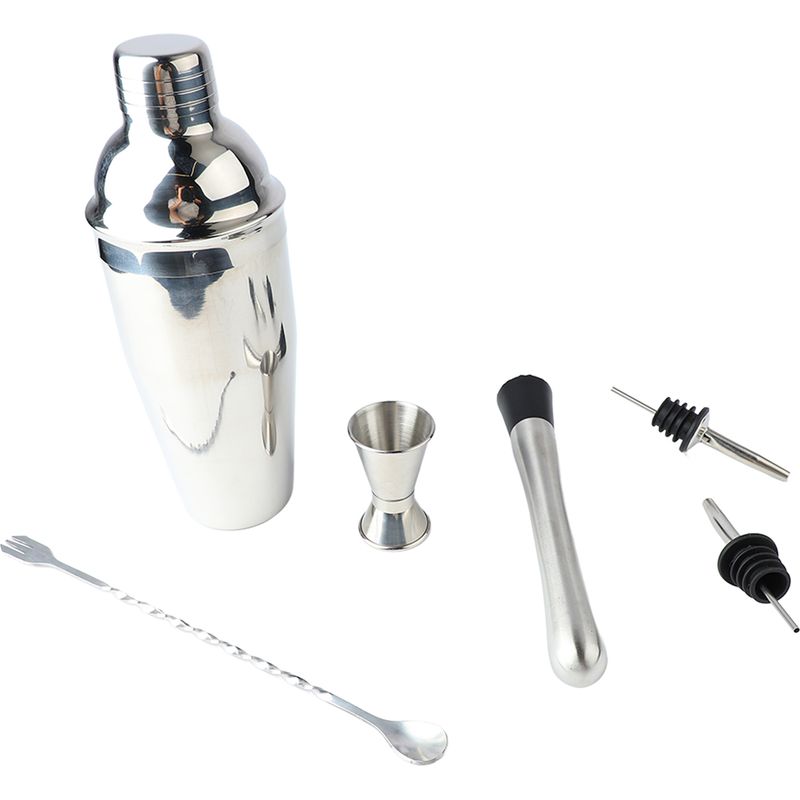 6-teiliges Barset Mit Cocktailshaker Aus Edelstahl Zur Zubereitung Von Getränken Zu Hause Oder Auf Partys (750 Ml).