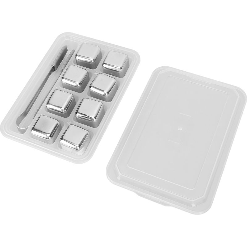 Set Mit 8 Hochglanzpolierten Edelstahl-eiswürfelbehältern Mit Clipbox, Wiederverwendbar Für Getränke, Whisky Usw.