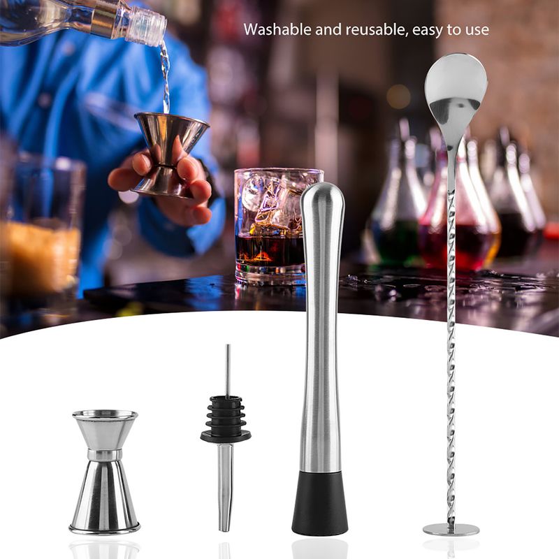 Set Mit 4 Robusten Cocktailwerkzeugen Aus Edelstahl Für Zuhause Und Partys (b)