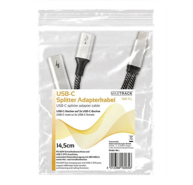 MATR MA11L - USB C Stecker auf 2x USB C Buchse, 60 W