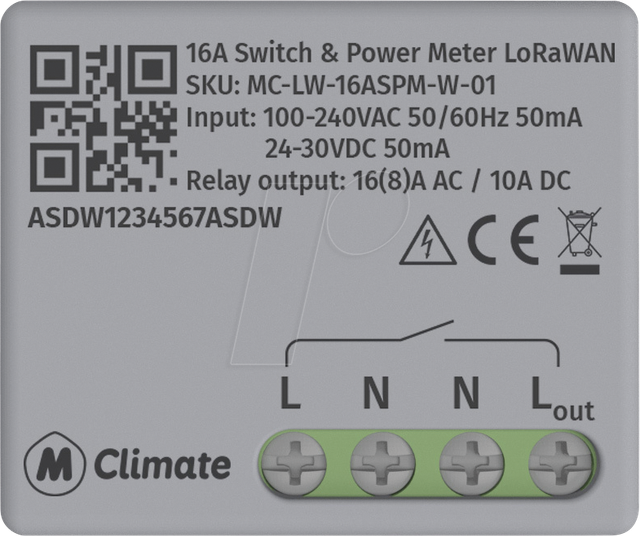 MCL LW-16ASPMW01 - LoRaWAN Schaltaktor, 1-Kanal, Messfunktion