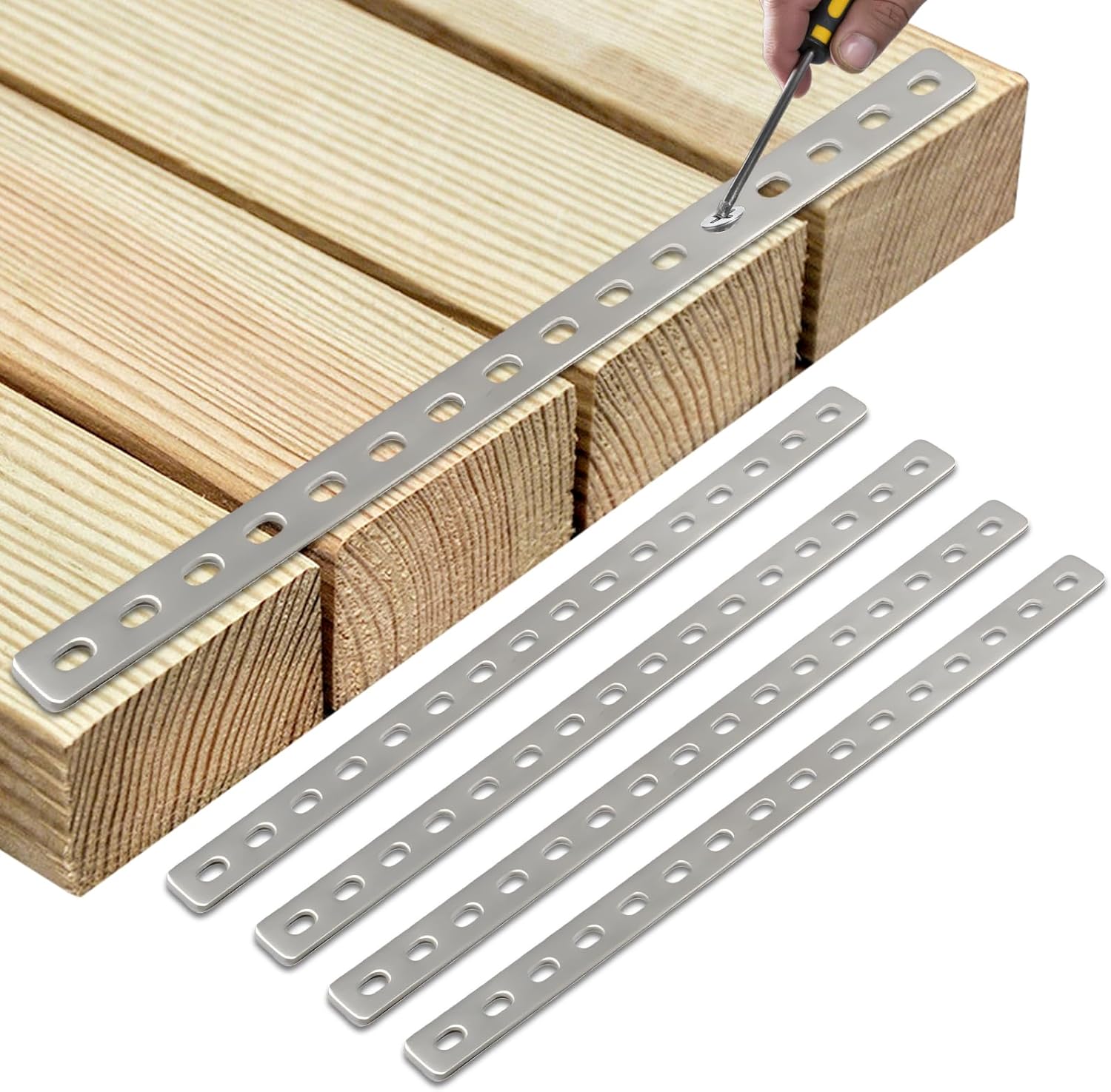 Satz Mit 4 Flachen Edelstahlverbindern Mit Langloch – 408 X 24 Mm – 16-loch-vierkantverbinder – 3 Mm Dick – Perforierte Edelstahlplatten – Metallverbinder Für
