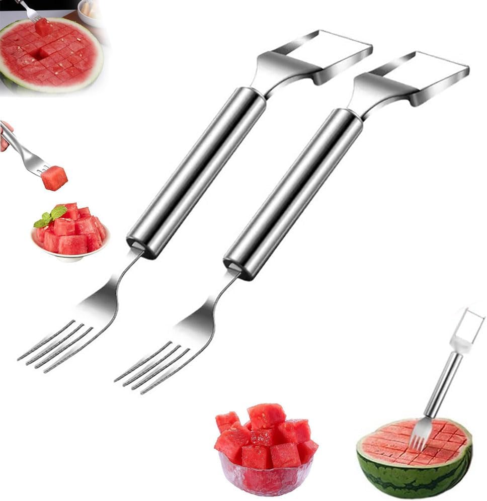 2-in-1 Obstmesser Aus Edelstahl, Neues Tragbares Wassermelonen-gabelmesser, Doppelseitiges Obstmesser Für Sommerliche Familienfeiern, Camping-küchenhelfer (2 Stück)
