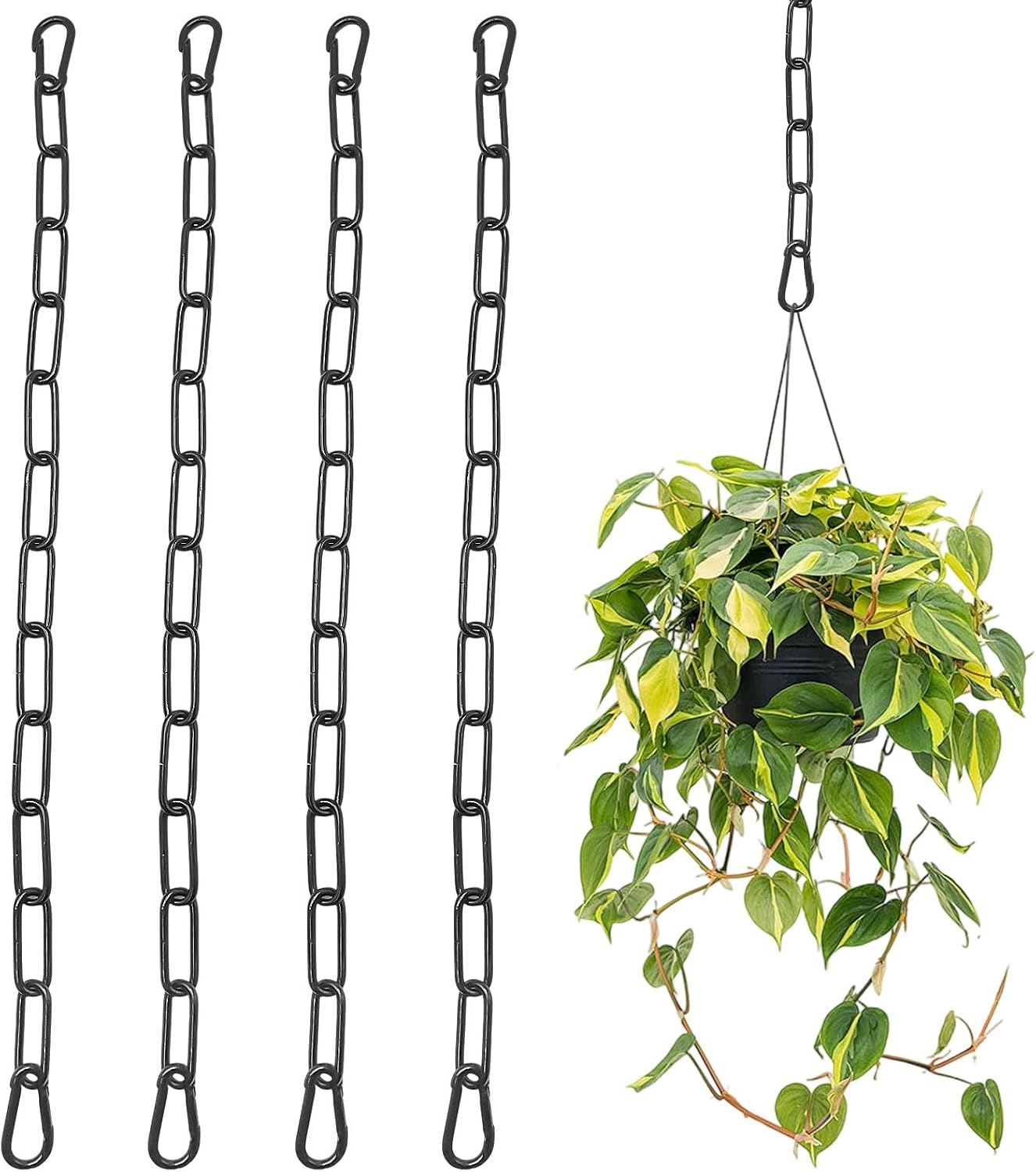 Set Mit 4 Ketten, 50 Cm Lang - Schwarz - 4 Mm Verlängerungskette Für Hängesessel - Metallkette Mit 8 Karabinerhaken Für Blumentöpfe, Vogelkäfige, Kronleuchter, Gartentore