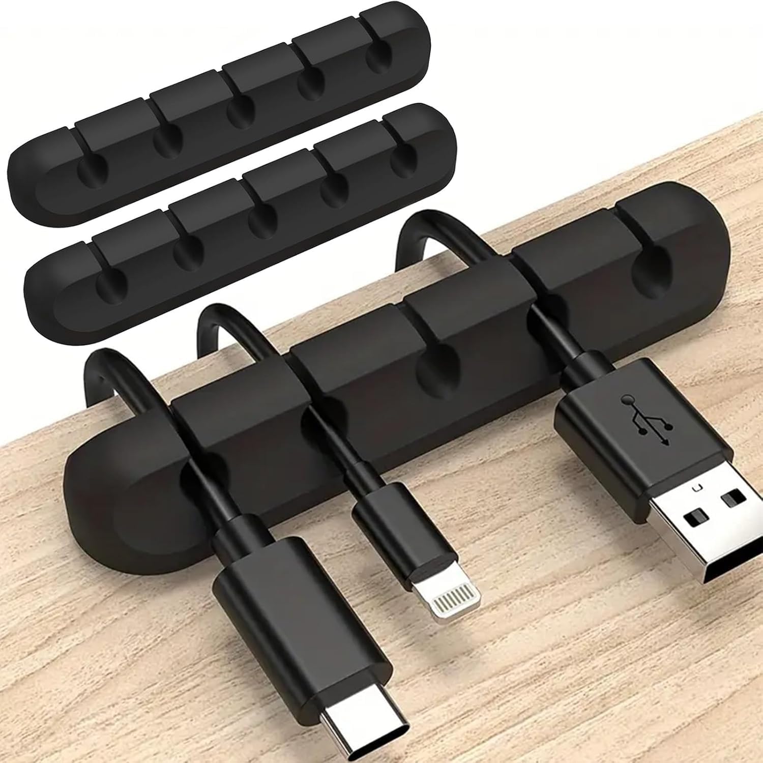 Set Mit 3 Kabelmanagement-clips Mit 5-fach Silikonhalterungen Für Zuhause, Büro Und Auto: Zum Ordnen Von Usb-kabeln, Ladekabeln Und Schreibtischzubehör (schwarz)