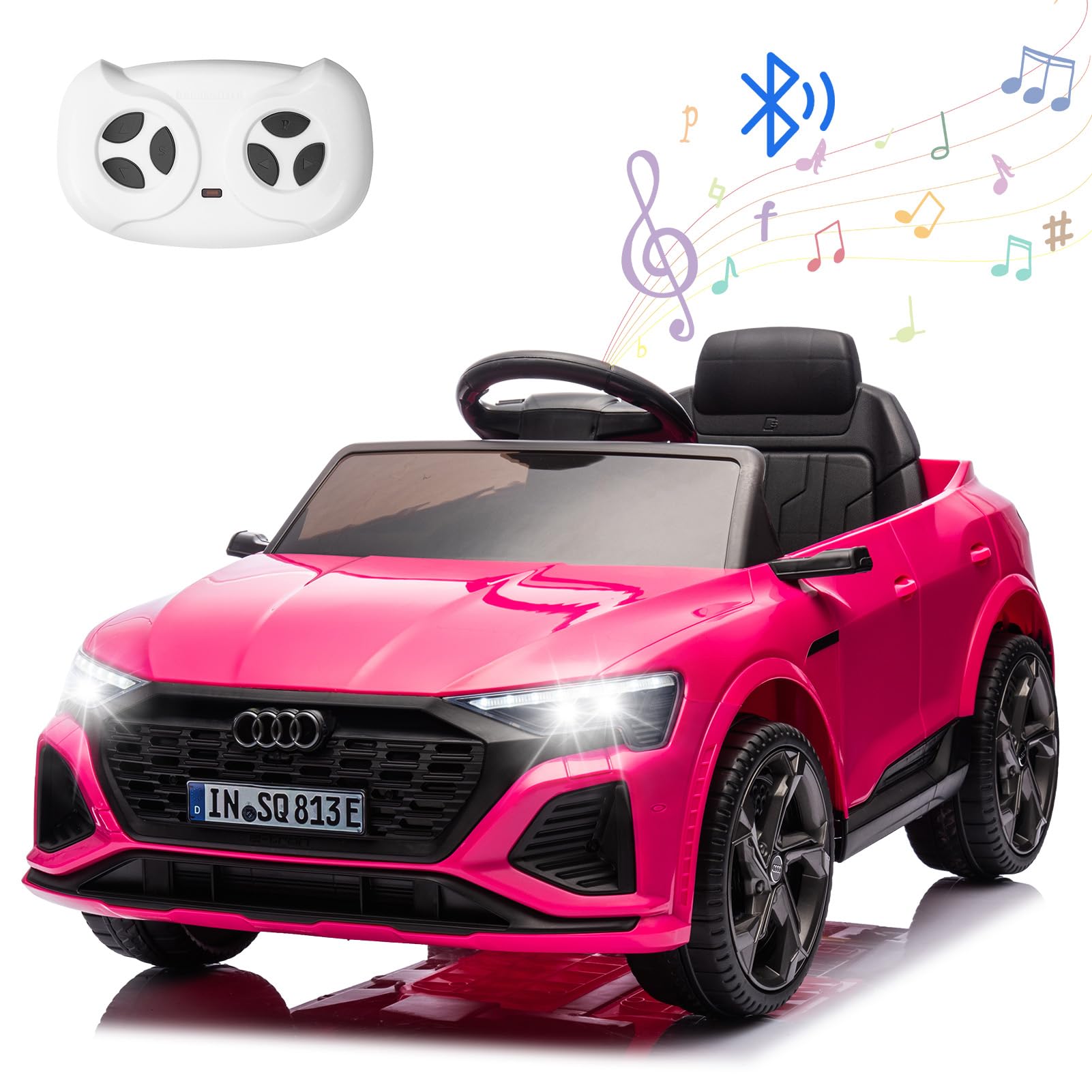Garvee Audi Kinder Elektroauto 12v Ride-on Mit Fernbedienung, Musik & Led-lichtern, Sicherheitsgurt, 2 Fahrmodi (3-5 Km/h), Elektrofahrzeug Für Kinder Von 3-6 Jahren, Rose Red