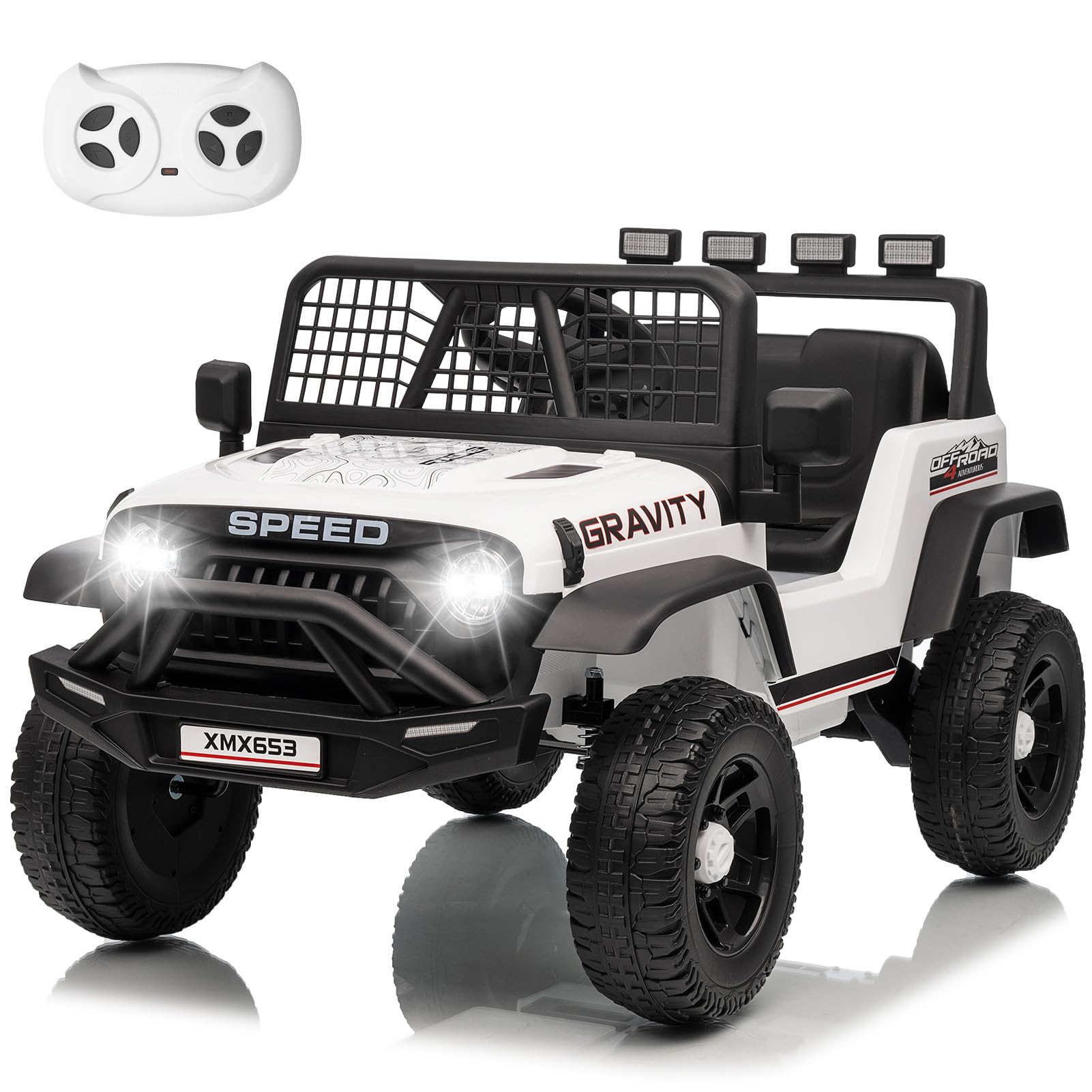 Garvee 12v Elektroauto Für Kinder, 2-in-1 Fernbedienung & Manueller Modus, Kinderauto Mit Musik, Led-scheinwerfer & Federung, Sicherheitsgurt, Für 3-6 Jahre, Weiß