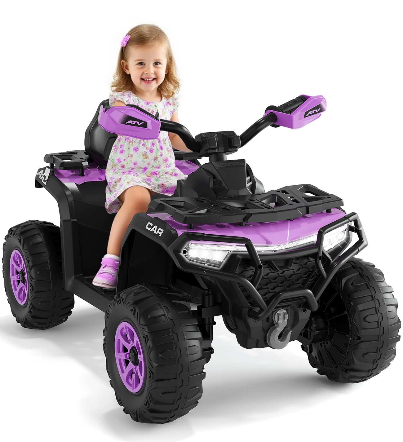 Garvee Quad Electrique Enfant 12v Atv Tout-terrain, Télécommande, 2 Moteurs 35w, Suspension, Bluetooth, Usb, Led, Enfants De 3 À 8 Ans, Lila
