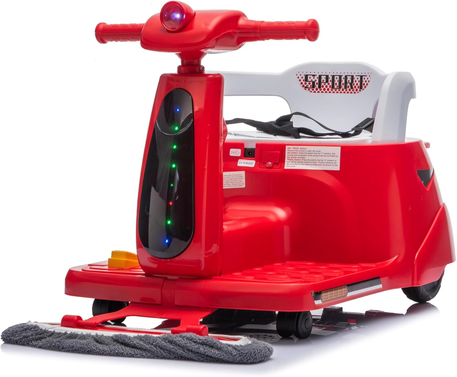 Garvee Kinder Elektroauto 12v 2-in-1 Mit Putzfunktion, Fernbedienung, Bluetooth & Led – Elektrofahrzeug Mit Wischmopp Für Kinder Ab 3 Jahren, Indoor Spielzeugauto, Rot
