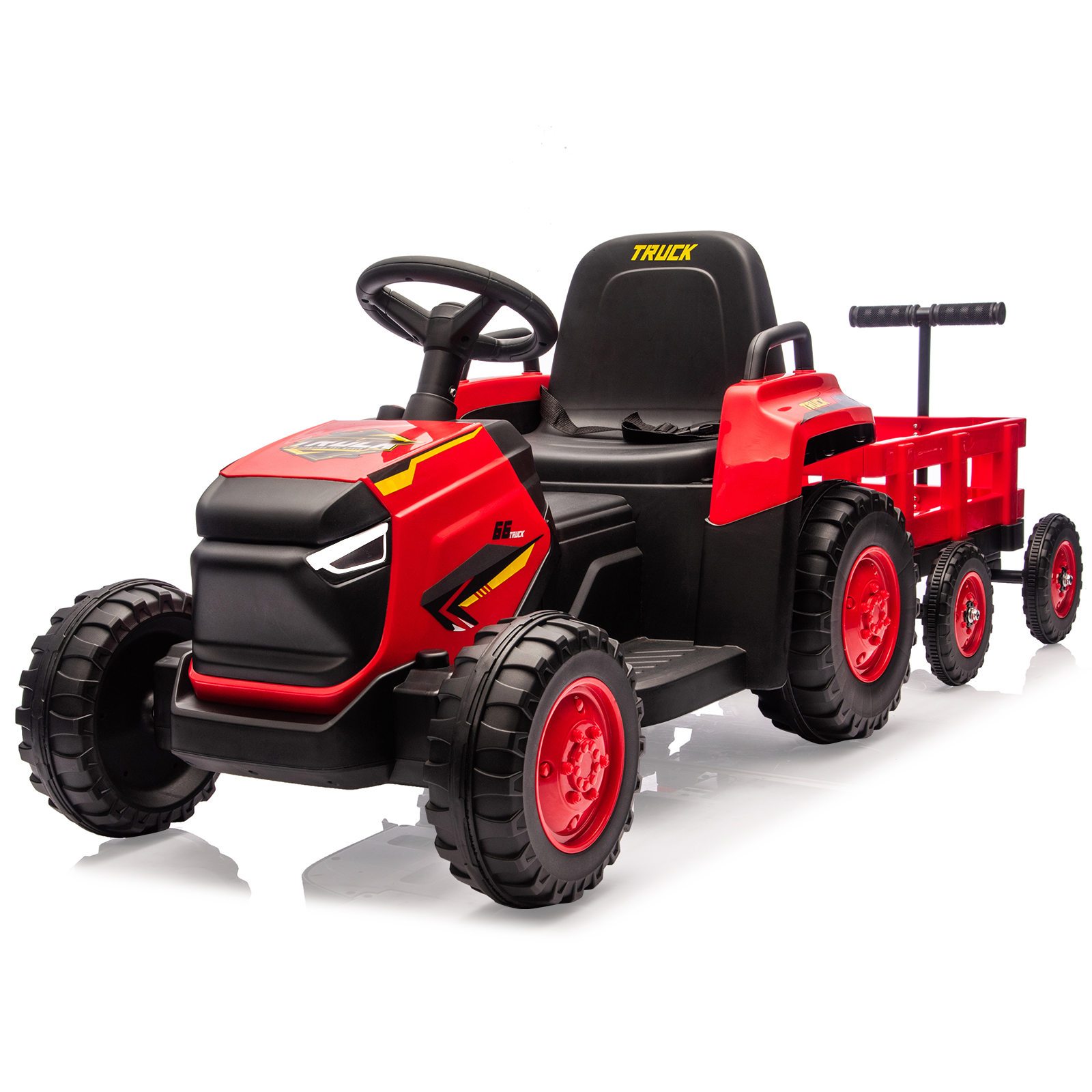 Garvee Elektro Traktor Für Kinder 12v Mit Anhänger, Kinder Elektroauto, Fernbedienung, Sicherheitsgurt, 2 Fahrstufen, Led Scheinwerfer, Musik & Hupe, Ab 3 Jahren, Rot