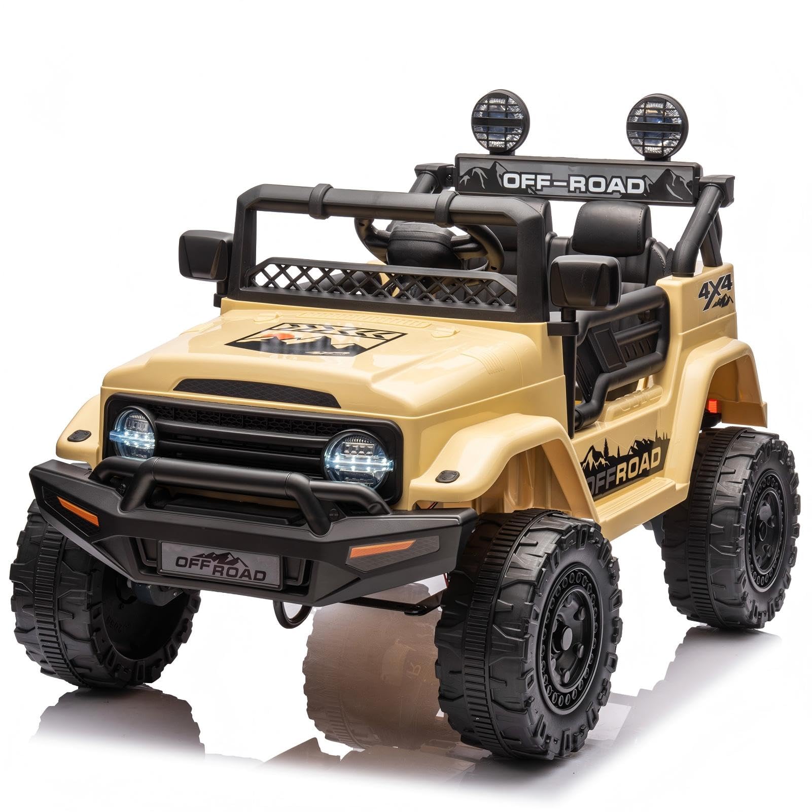 Garvee Elektroauto Kinder 12v Offroad Mit Fernbedienung, Musik, Led, Bluetooth, Mp3, Bis 30 Kg Belastbar, Kinderfahrzeug Ab 3 Jahren, Taupe
