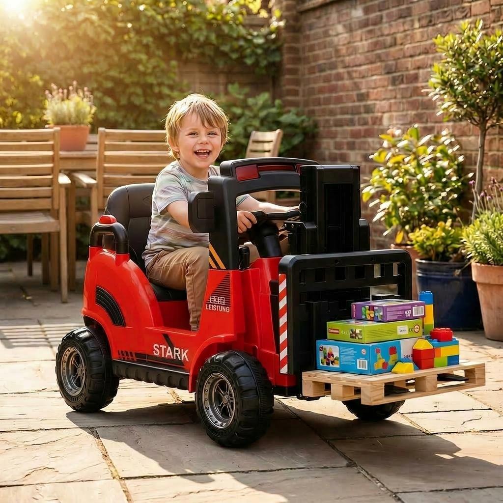 Garvee Kinder Elektro Gabelstapler 12v, Aufsitzfahrzeug Mit Hebefunktion, Fernbedienung, Musik, Hupe, Led, 2 Fahrstufen, Max. 30 Kg, Ab 3 Jahren, Rosa
