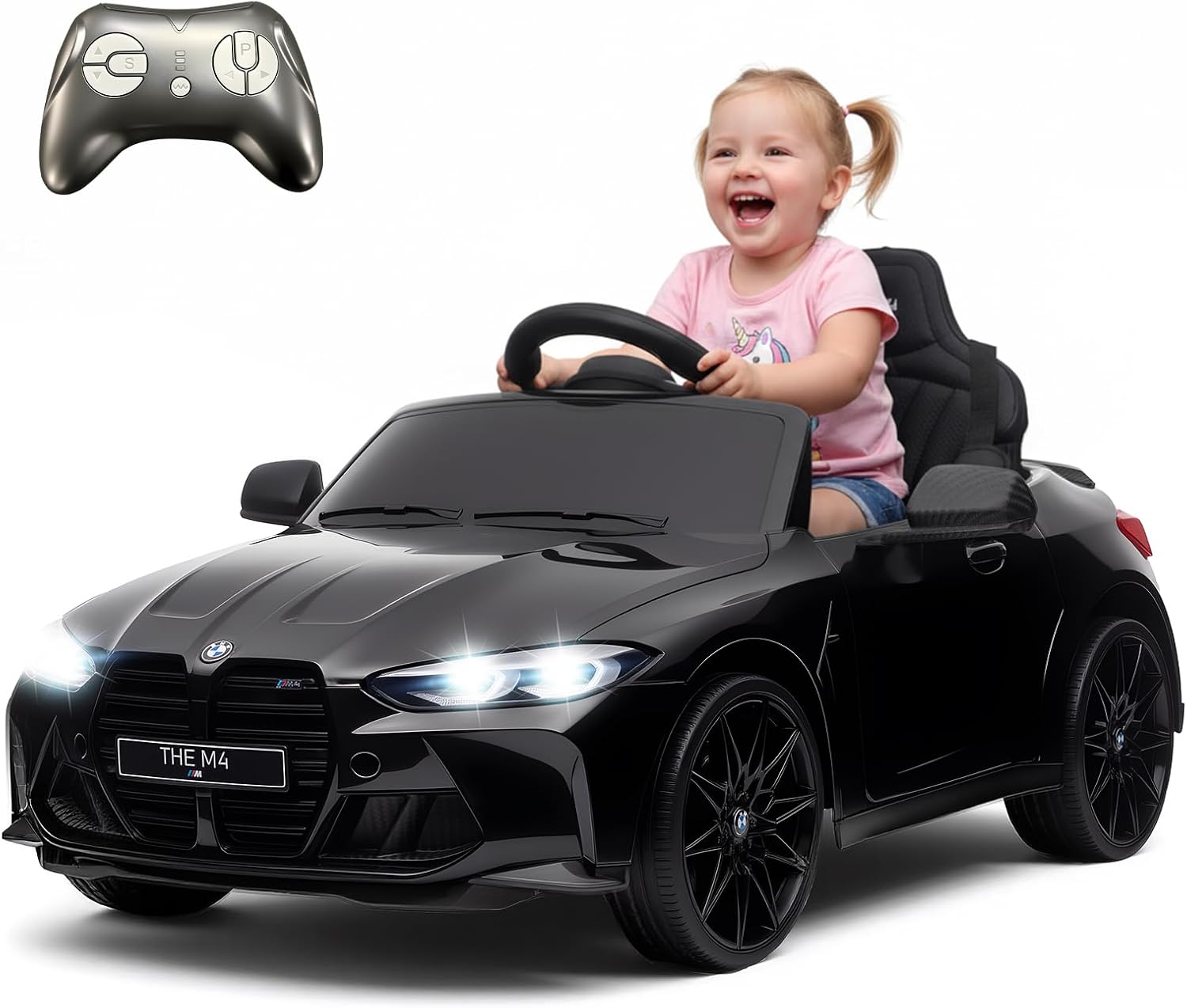 Garvee Bmw M4 Kinder Elektroauto 12v Mit Fernbedienung, Led-scheinwerfern, Musik, Sicherheitsgurt & Soft-start, 3-5 Km/h, Geschenk Für Kinder Ab 3 Jahren, Schwarz