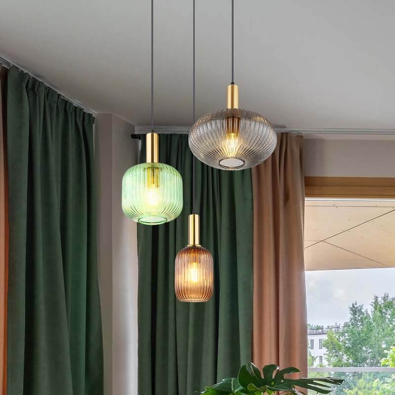 [gebraucht] B-ware Pendelleuchte Normy 55 Cm Bunt Glas 3-flg Dimmbar Globo Metall Ip20