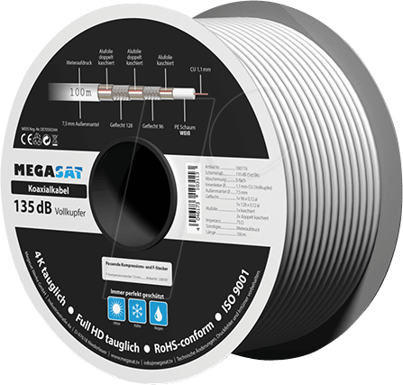 MEGASAT 100176 - Koaxialkabel Ø 7,0 mm, 135db, 100 m