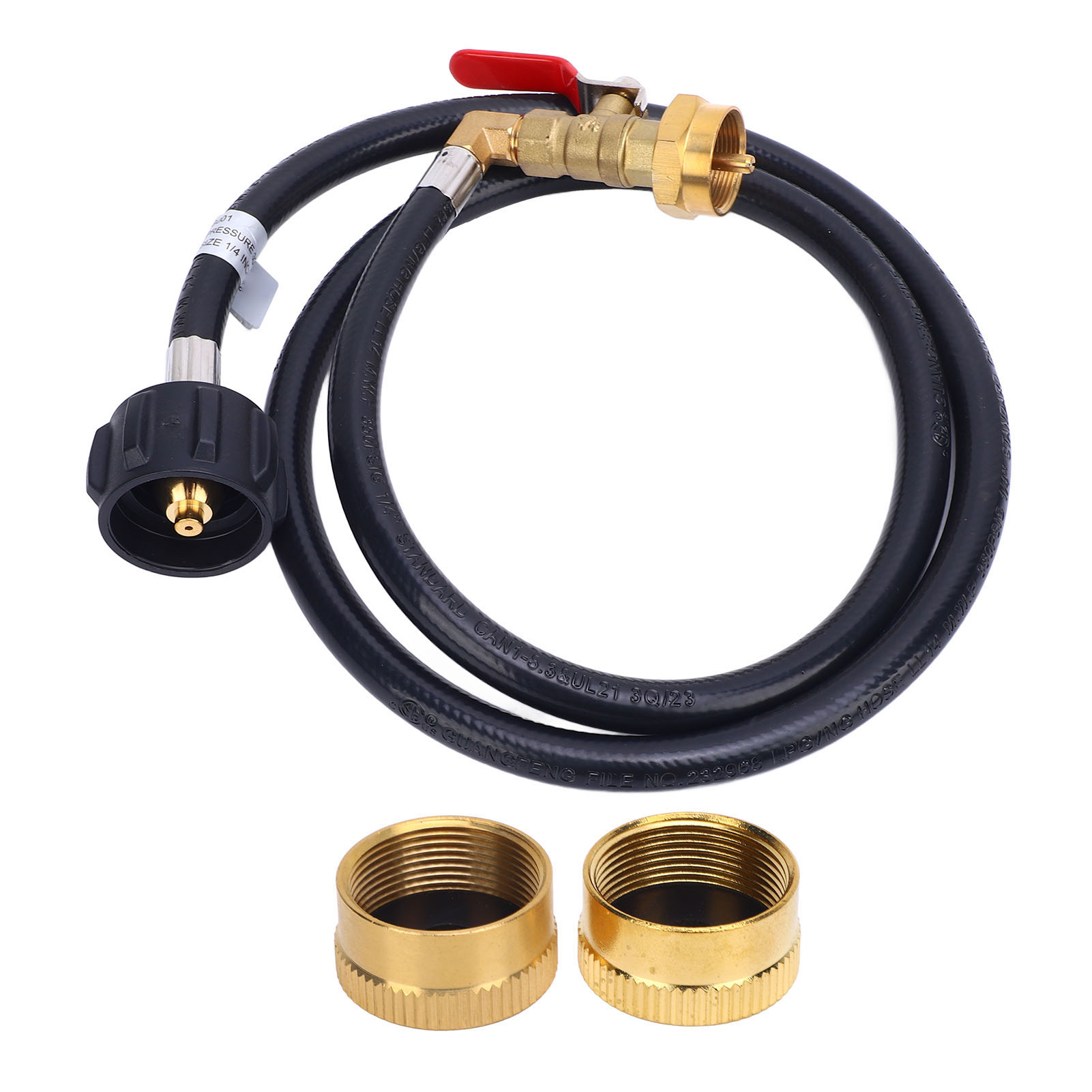 1,2 M Langer Gasfüllschlauch Mit Ein-/aus-ventil Und 2 Stopfen. Schnellkupplung Zum Befüllen Von Gasmengen Von 9 Kg Bis 0,5 Kg. Verlängerungsschlauch.