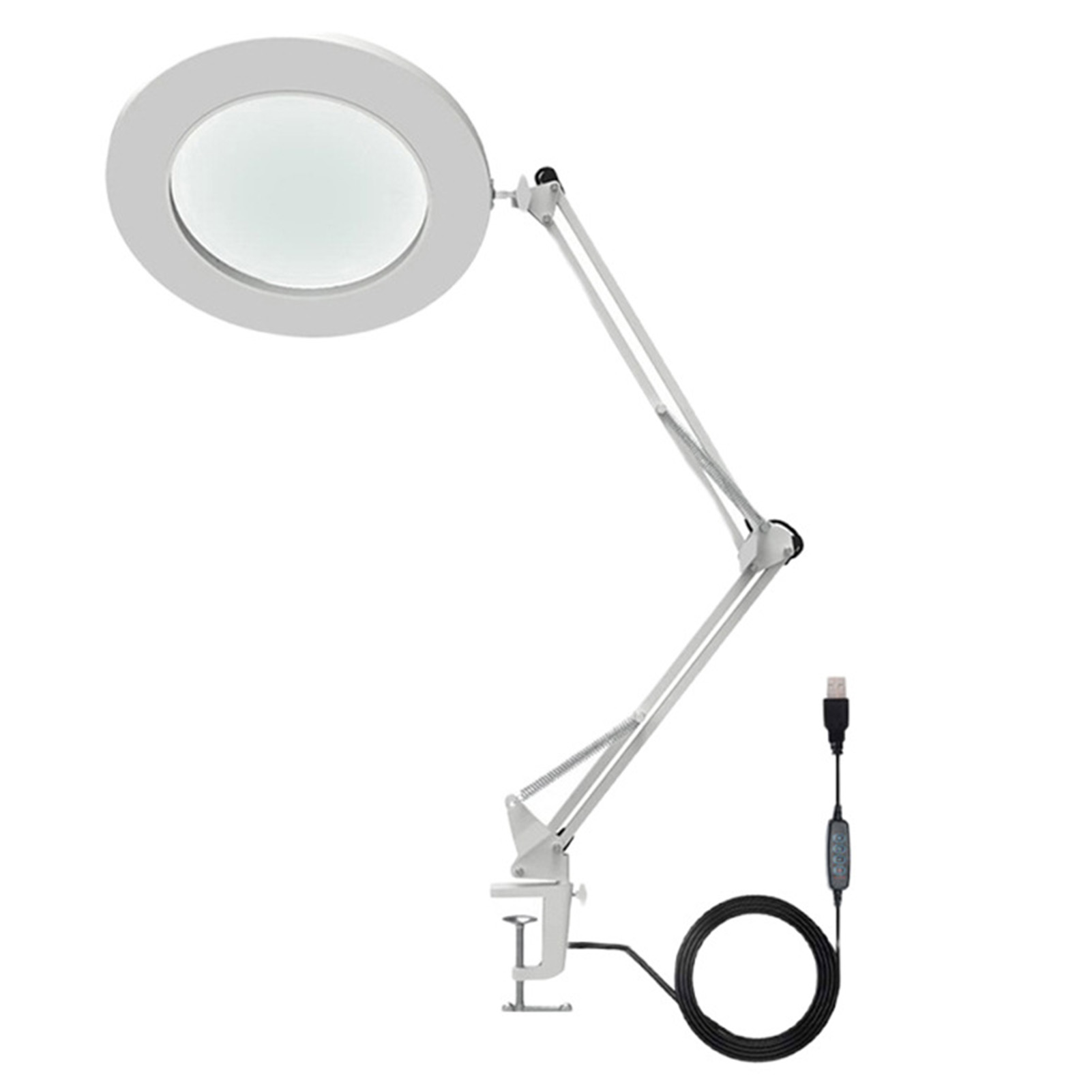 10-fache Vergrößerungslupe Mit Led-beleuchtung, Flexiblem Arm, Einstellbarer Helligkeit, 3 Farben, Arbeitsleuchte Mit Klemme, Weiß