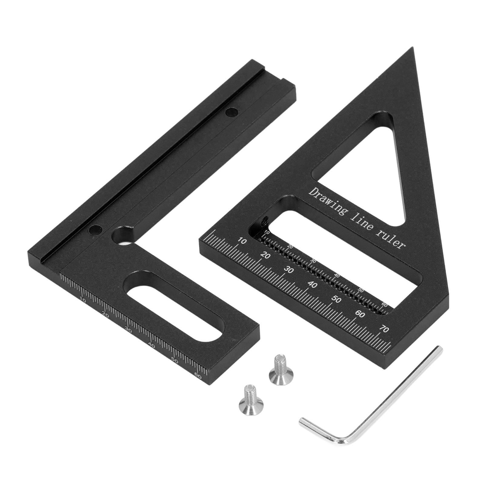 3d-mehrwinkel-messwinkel 45°/90°, Aluminiumlegierung, Für Holzbearbeitung, Winkelmesser, Schwarz
