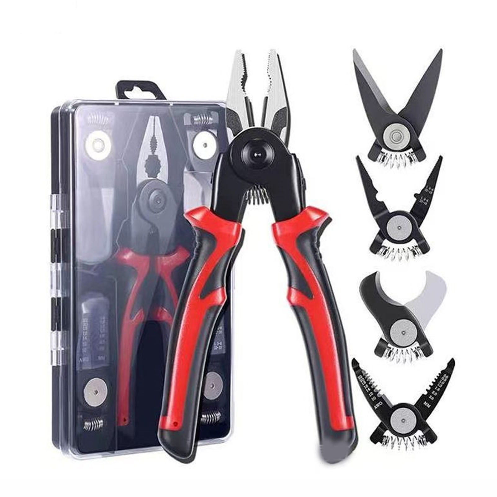 Set Aus 5 Crimpzangen, Austauschbare Spitzen, 20 Cm (8 Zoll) Langer Griff, Werkzeug Zum Schneiden, Abisolieren Und Crimpen Von Kabeln.