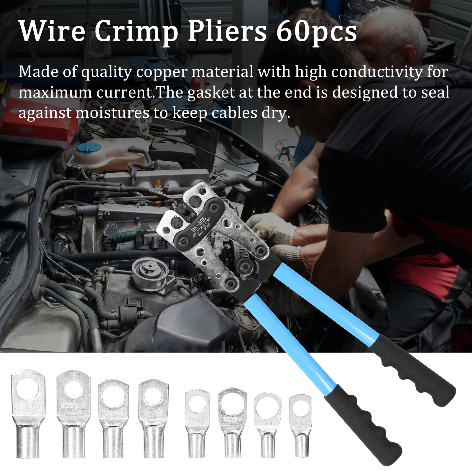 Sortiment Mit 60 Kupfer-crimpkabelschuhen Für Kfz-kabel, Blanke Kabel Und Schrumpfschläuche.