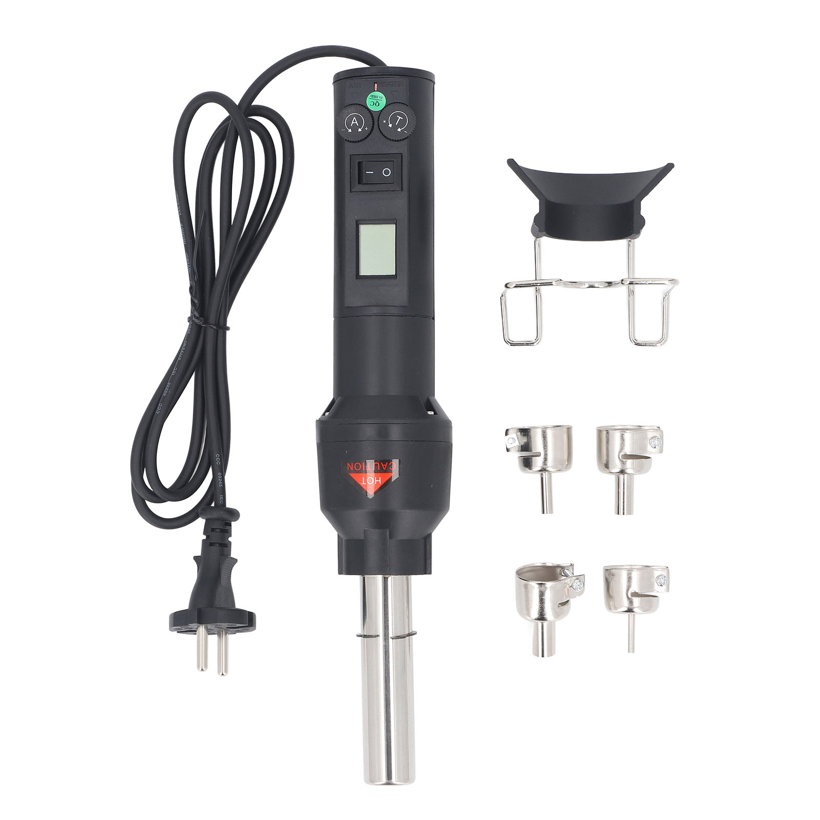 700-watt-heißluftpistole, Einstellbare Temperatur Und Luftstrom, Lcd-bildschirm, Ständer Und 4 Austauschbare Stahldüsen, Europäischer Stecker.