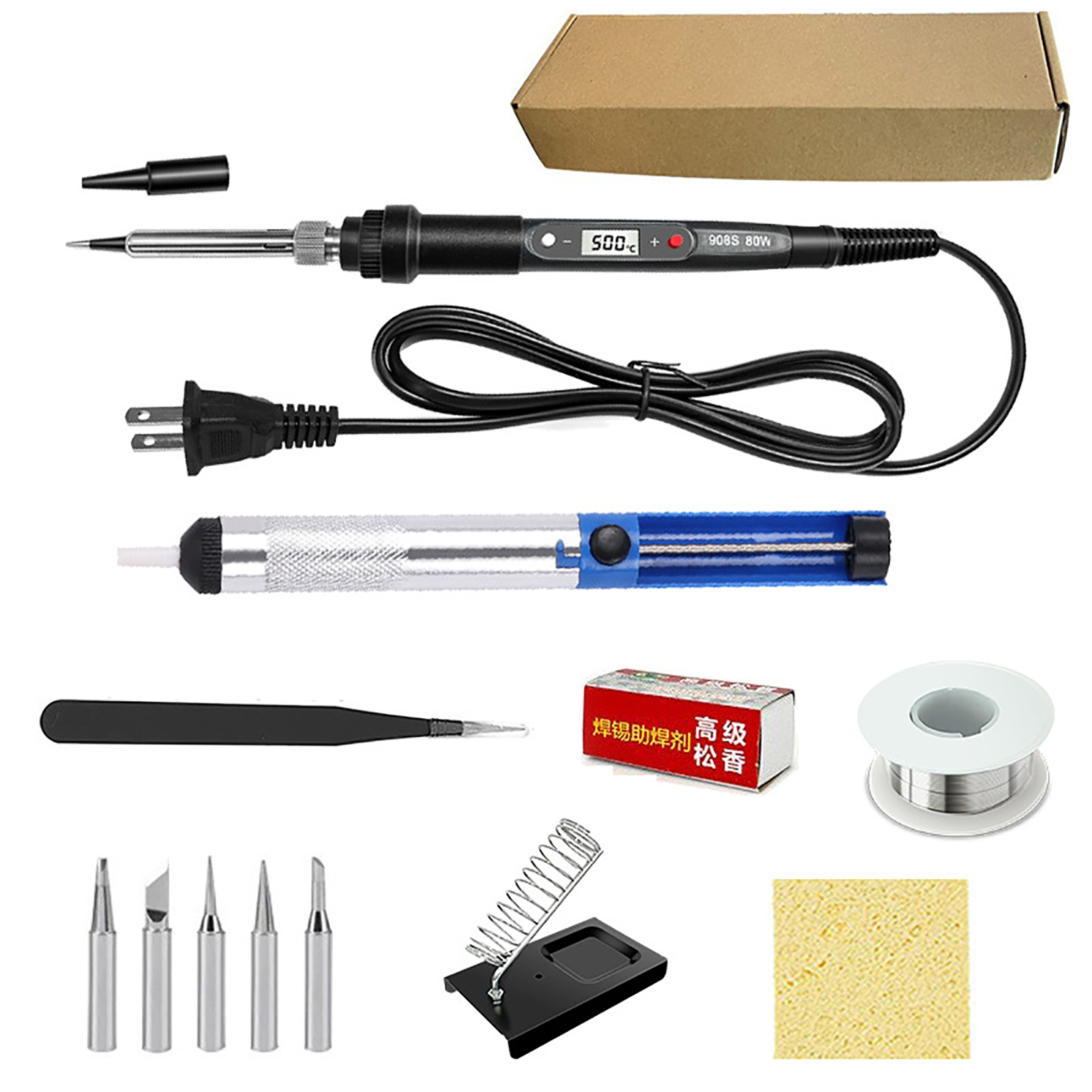 80w Lötkolben-set (12-teilig) Mit Led-anzeige, Einstellbarer Temperatur, Schneller Aufheizfunktion Und Ergonomischem Griff Für Die Reparatur Von Elektronikgeräten Im Haushalt (us 110v Stecker).