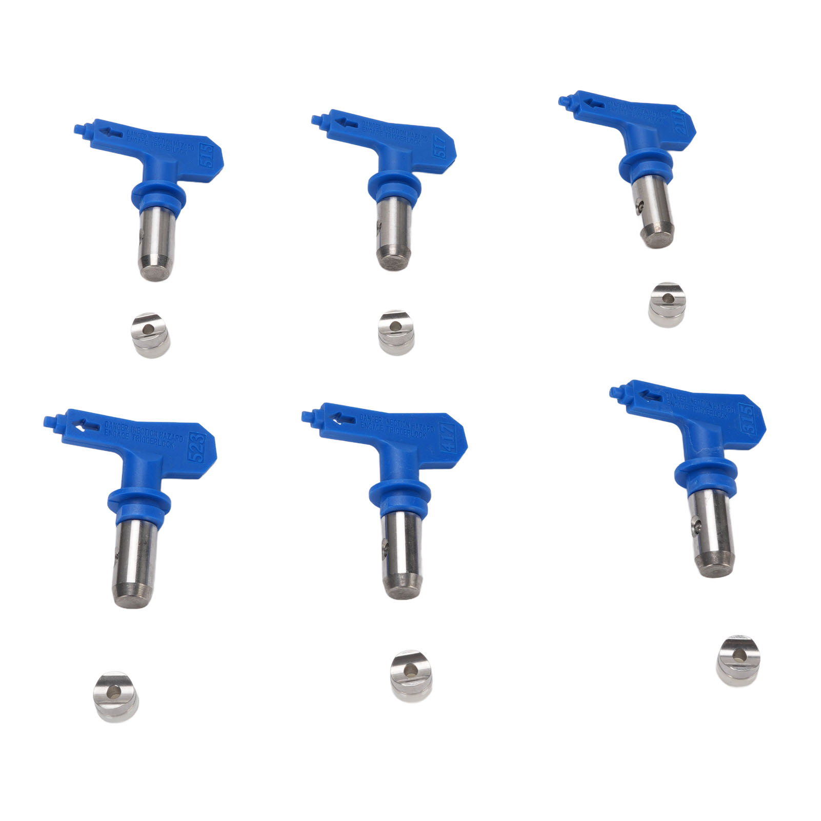 Set Mit 6 Blauen Airless-sprühdüsen 211 315 417 515 517 523 Für Airless-farbspritzpistolen, Die Für Den Haus- Und Hochbau Bestimmt Sind.