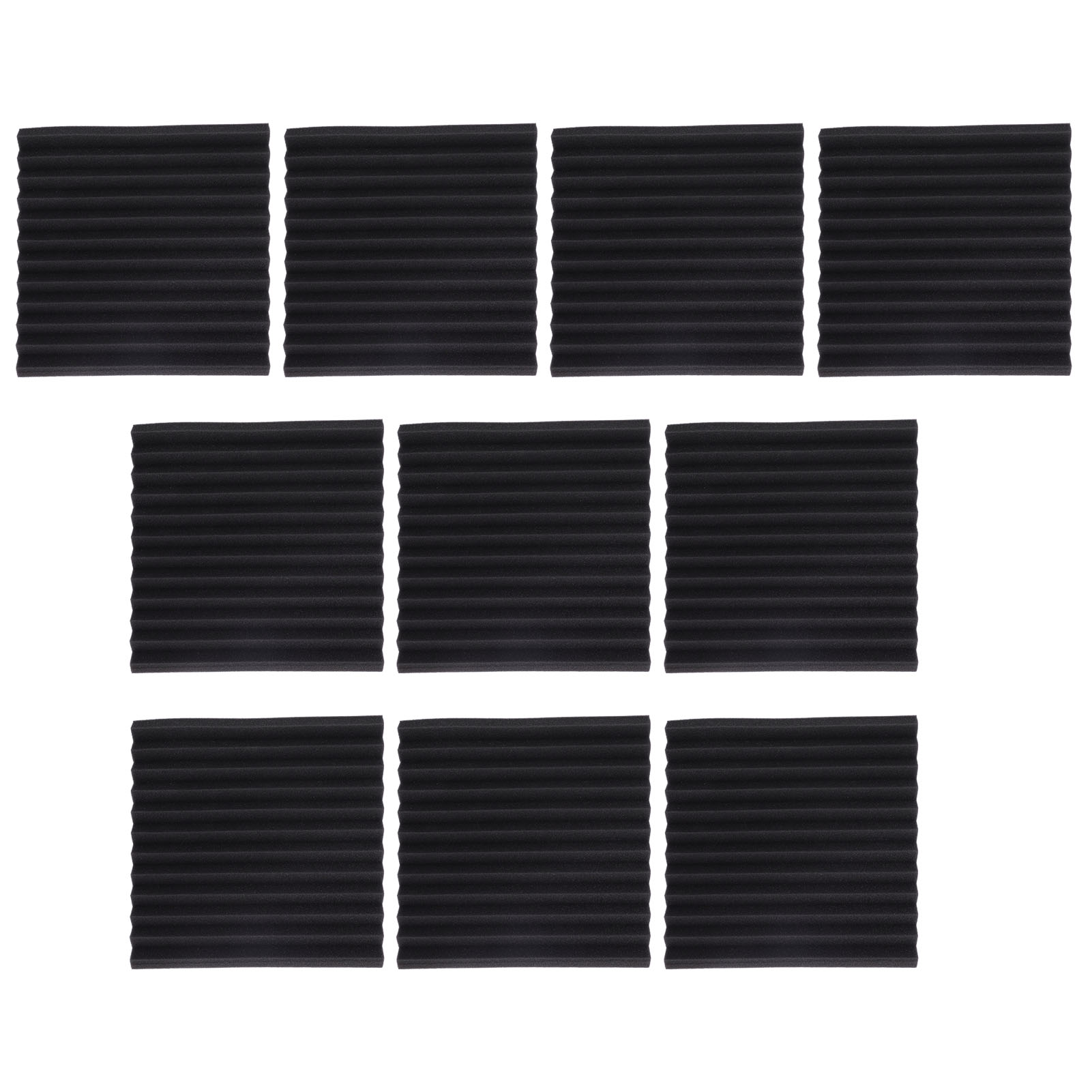 Packung Mit 10 Dunkelgrauen, Feuerhemmenden Akustikschaumstoffplatten Mit Dreieckigen Rillen Und Schallabsorbierendem Baumwollbezug.