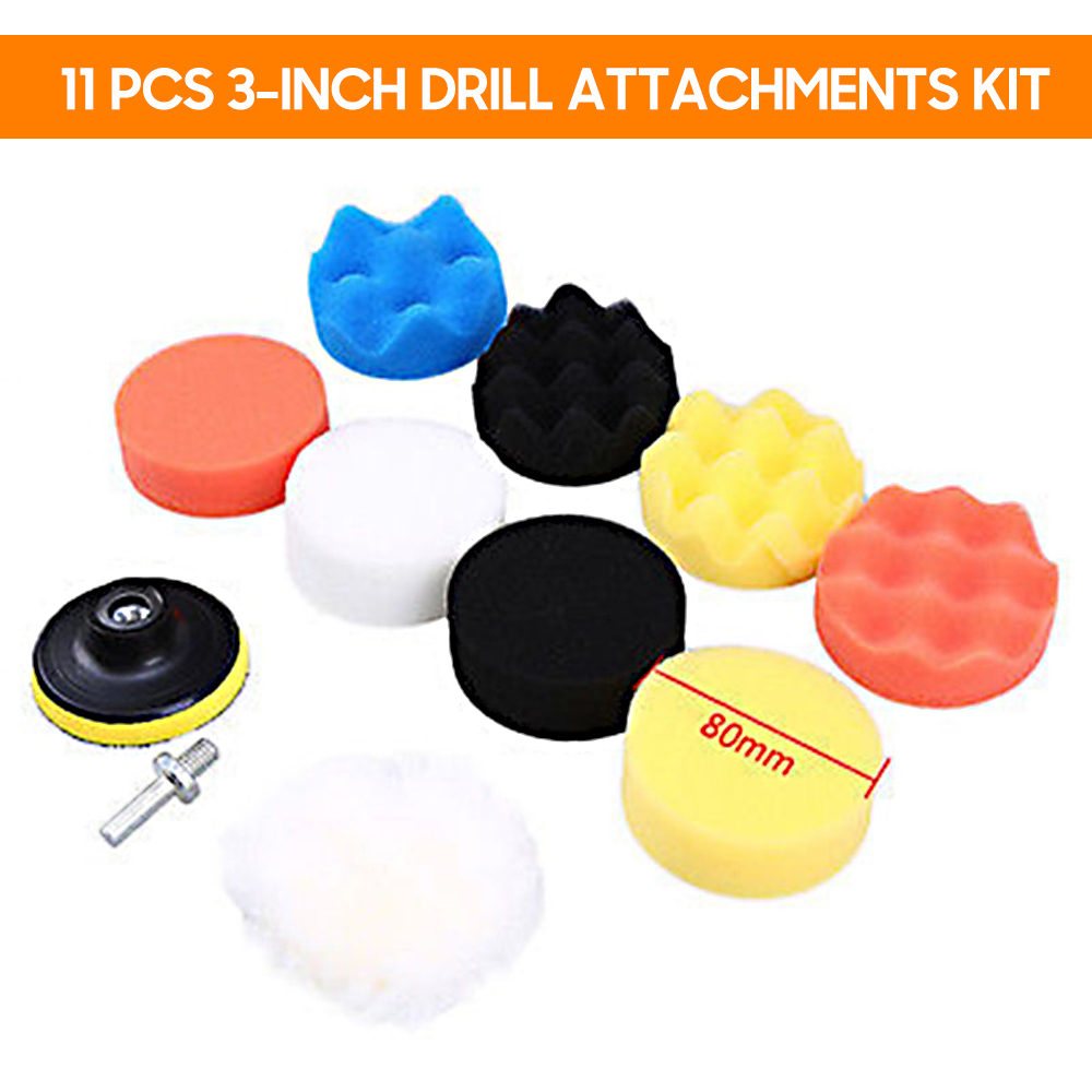 11-teiliges Set Mit 7,6 Cm (3 Zoll) Großen Schaumstoff-polierpads, Selbstklebenden Polierscheiben Und Bohrzubehör. Ideal Für Die Autoreinigung Sowie Für Haushalt, Bad Und Küche.