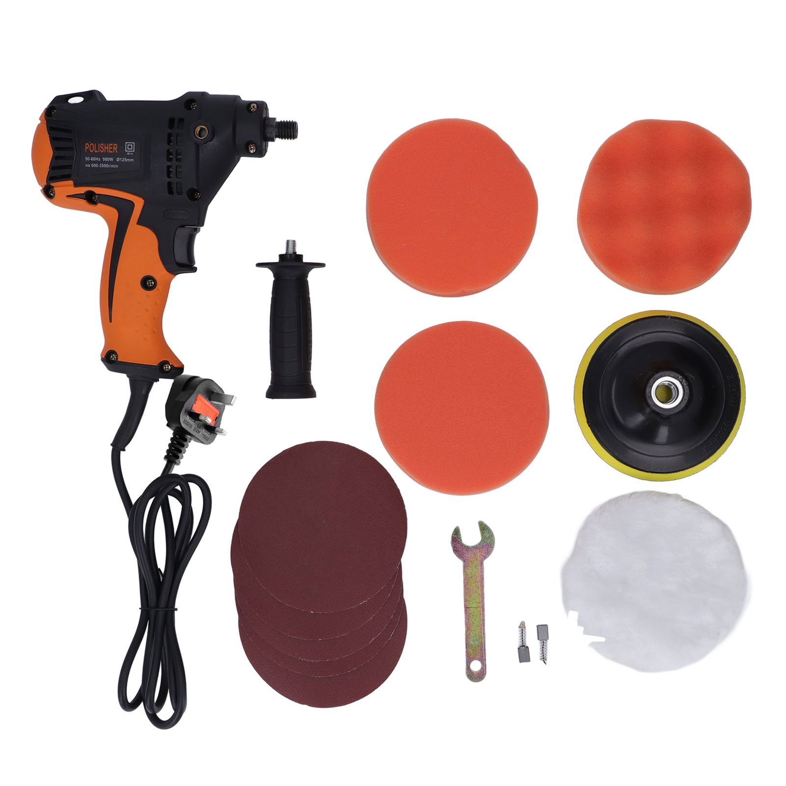 Tragbare Poliermaschine, 980-w-motor, 6 Geschwindigkeitsstufen, Hitzebeständig, Schwarz-oranges Set, 220-v-uk-stecker