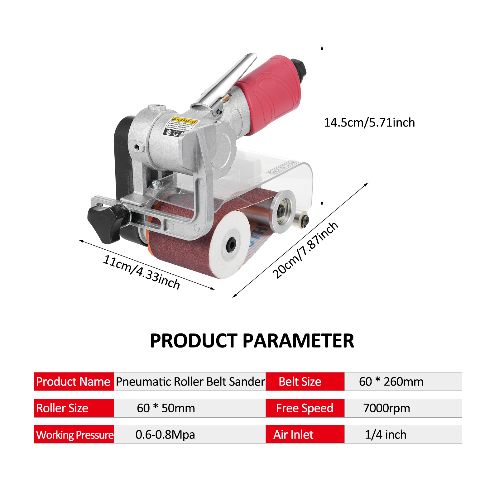 Pneumatischer Bandschleifer Mit 7000 U/min, Verstellbarem Griff Und 11-zoll-schleifband Zum Polieren Von Holz Und Metall