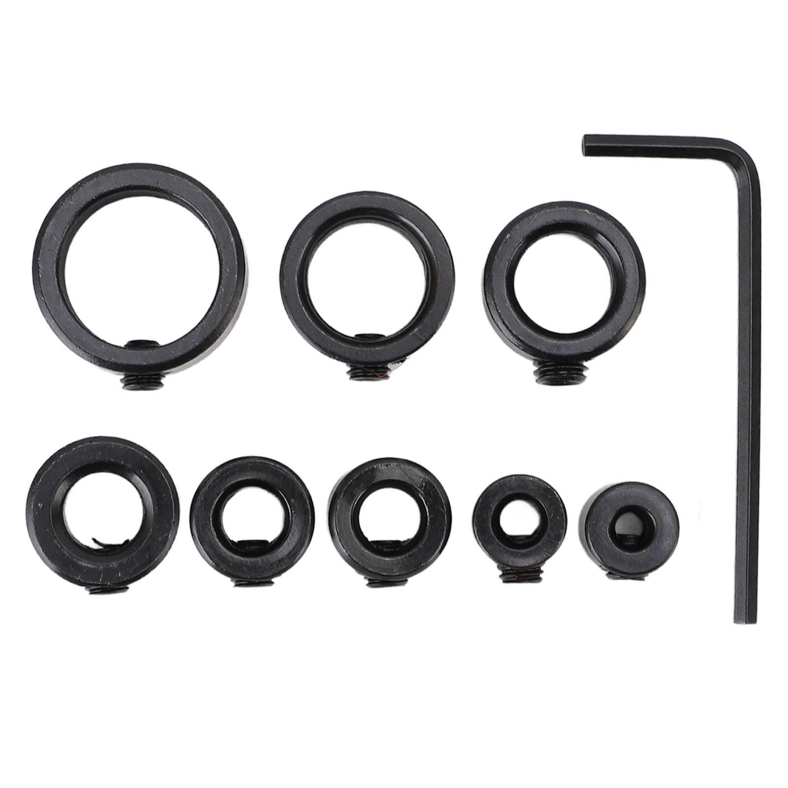 Set Aus 8 Bohrtiefenanschlägen Aus Hochkohlenstoffhaltigem Stahl Mit 1 Sechskantschlüssel, Für Bohrer Von 3 Bis 16 Mm.
