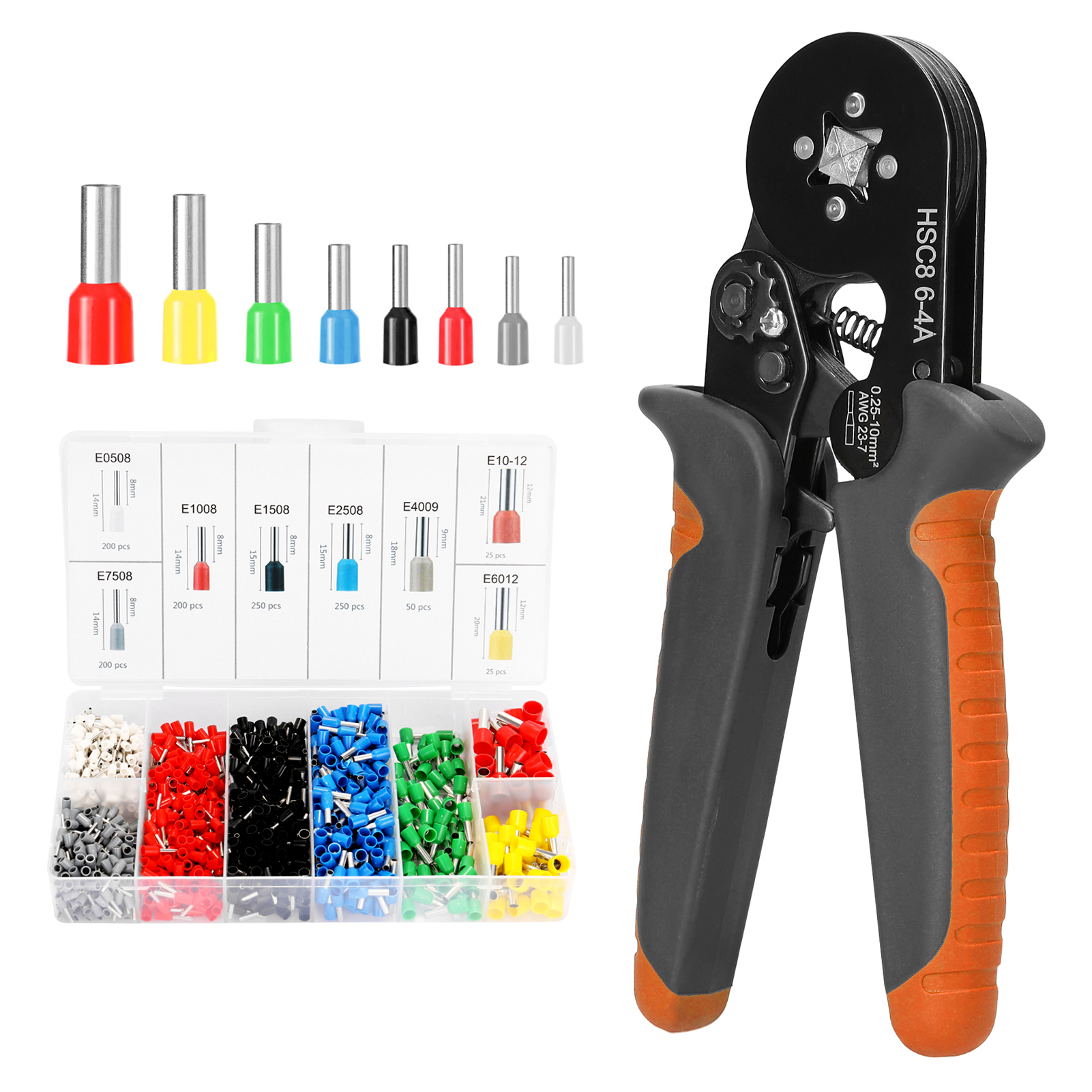 Hsc8 6-4 0,25-10 M² Awg23-7 Kabelschuh-crimpwerkzeug-set, Hochfestes Crimpwerkzeug Mit 1200 Crimpösen.