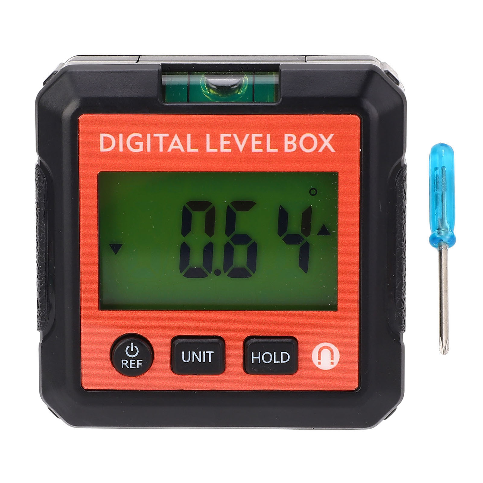 4x90° Digitaler Winkelmesser Mit Libelle Und Orangefarbenem Magnetfuß