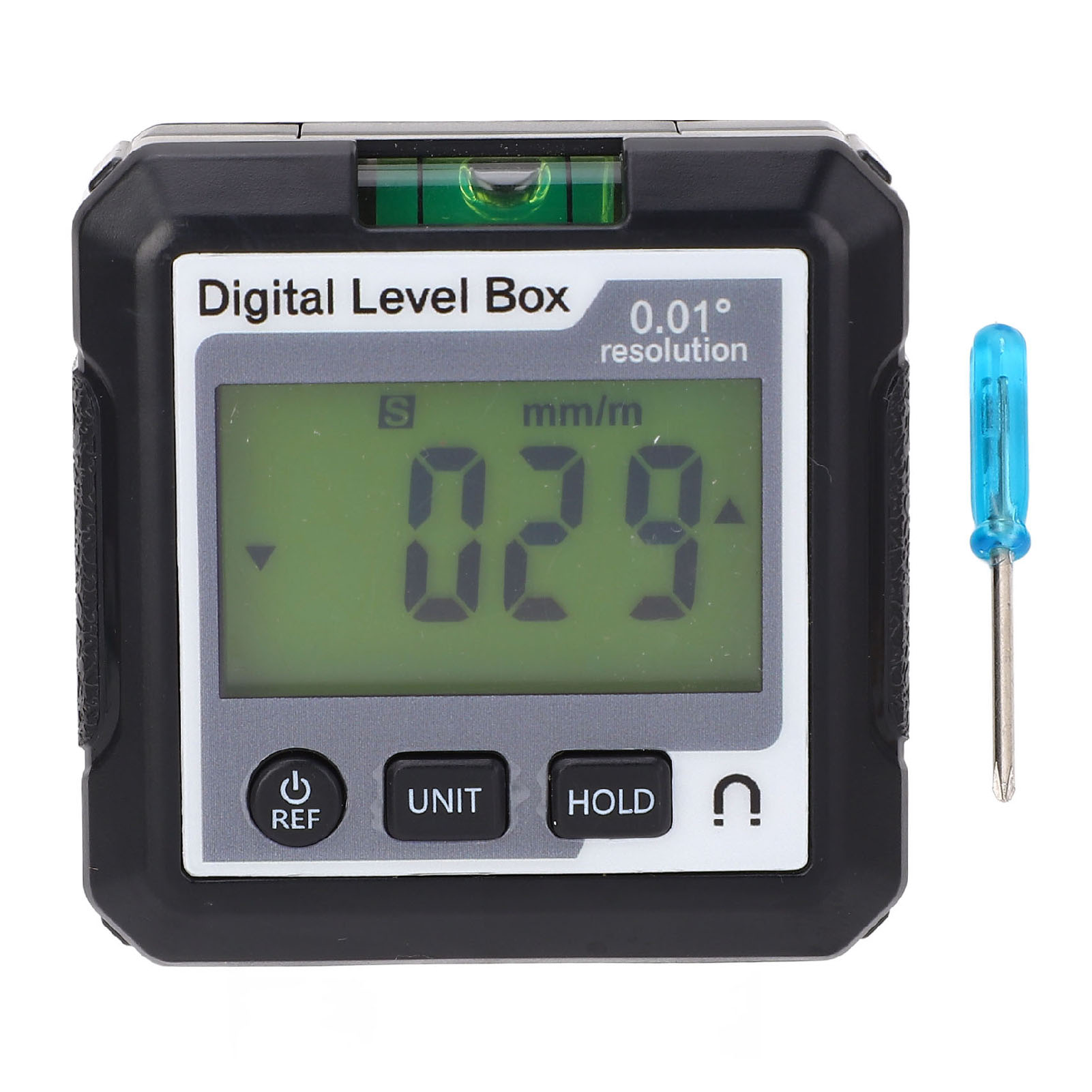 4x90° Digitaler Winkelmesser Mit Libelle Und Magnetfuß, Schwarz Und Weiß