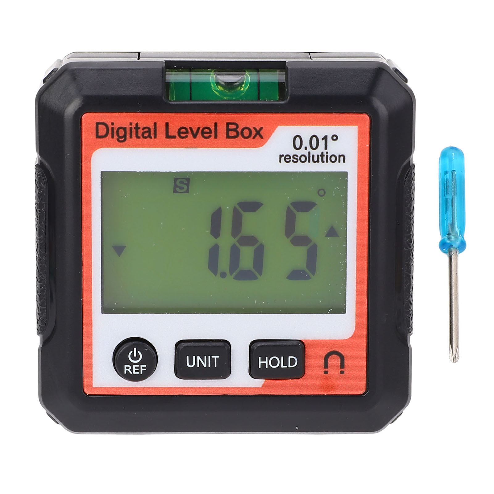 4x90° Digitaler Winkelmesser Mit Libelle Und Magnetfuß, Orange Und Weiß