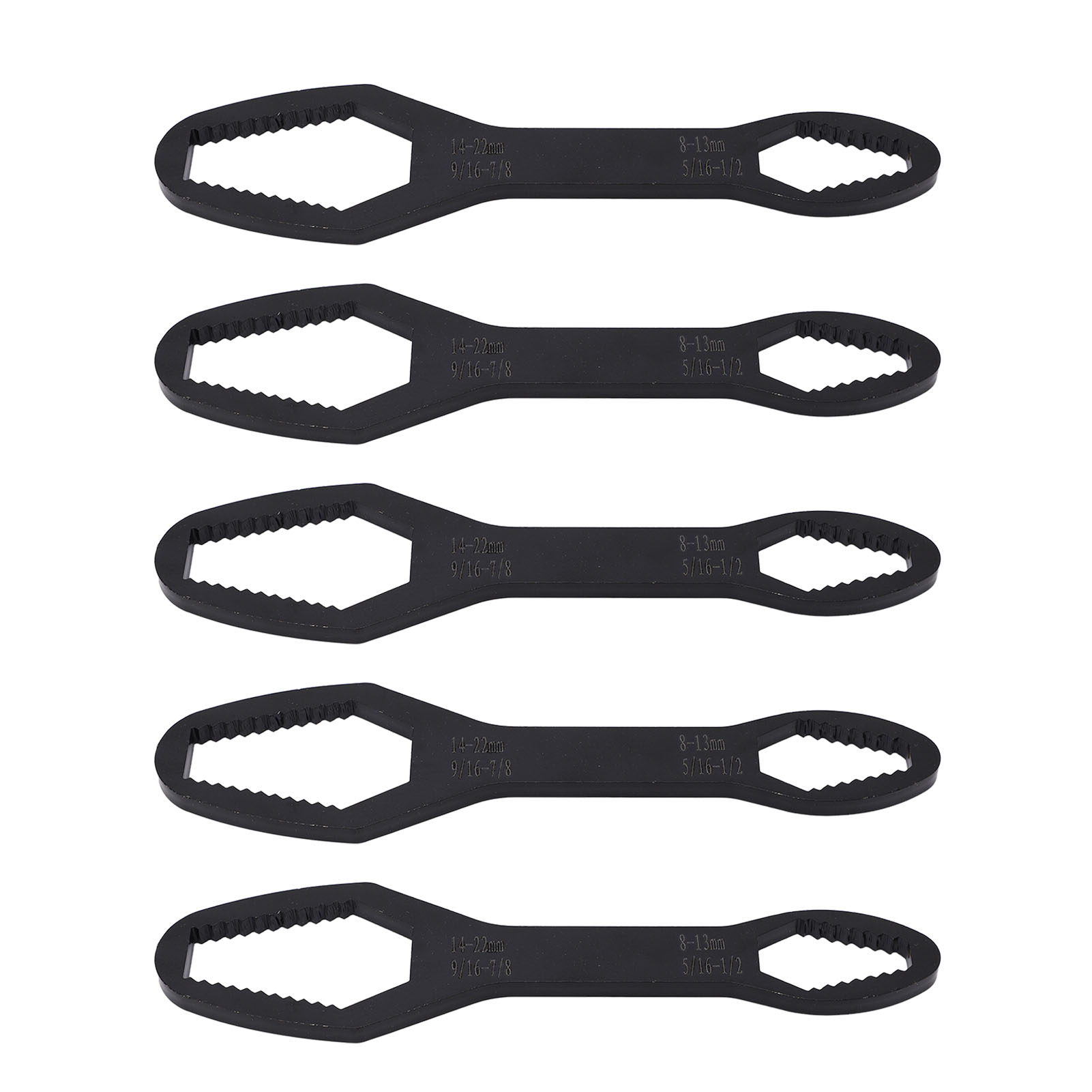 Doppelschlüssel (5 Stück) Von 8 Bis 22 Mm, Länge 160 Mm, Legierter Stahl, Selbstsichernd, Universell, Schwarz.