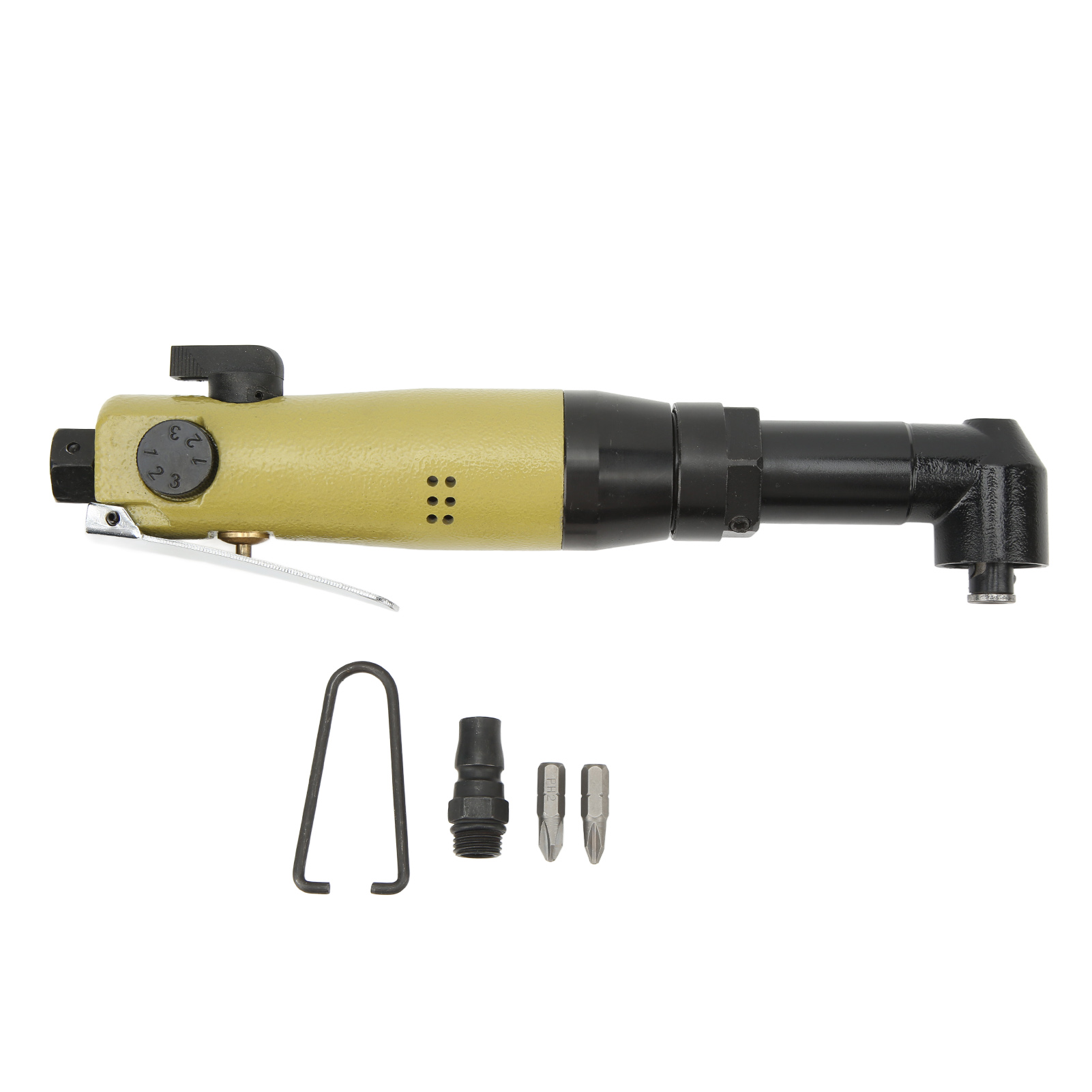 Druckluftschrauber Mit 1/4"-antrieb Und Bits, Abgewinkelt, Schlagfunktion, 0,5 Bis 0,7 Mpa, 8.500 U/min