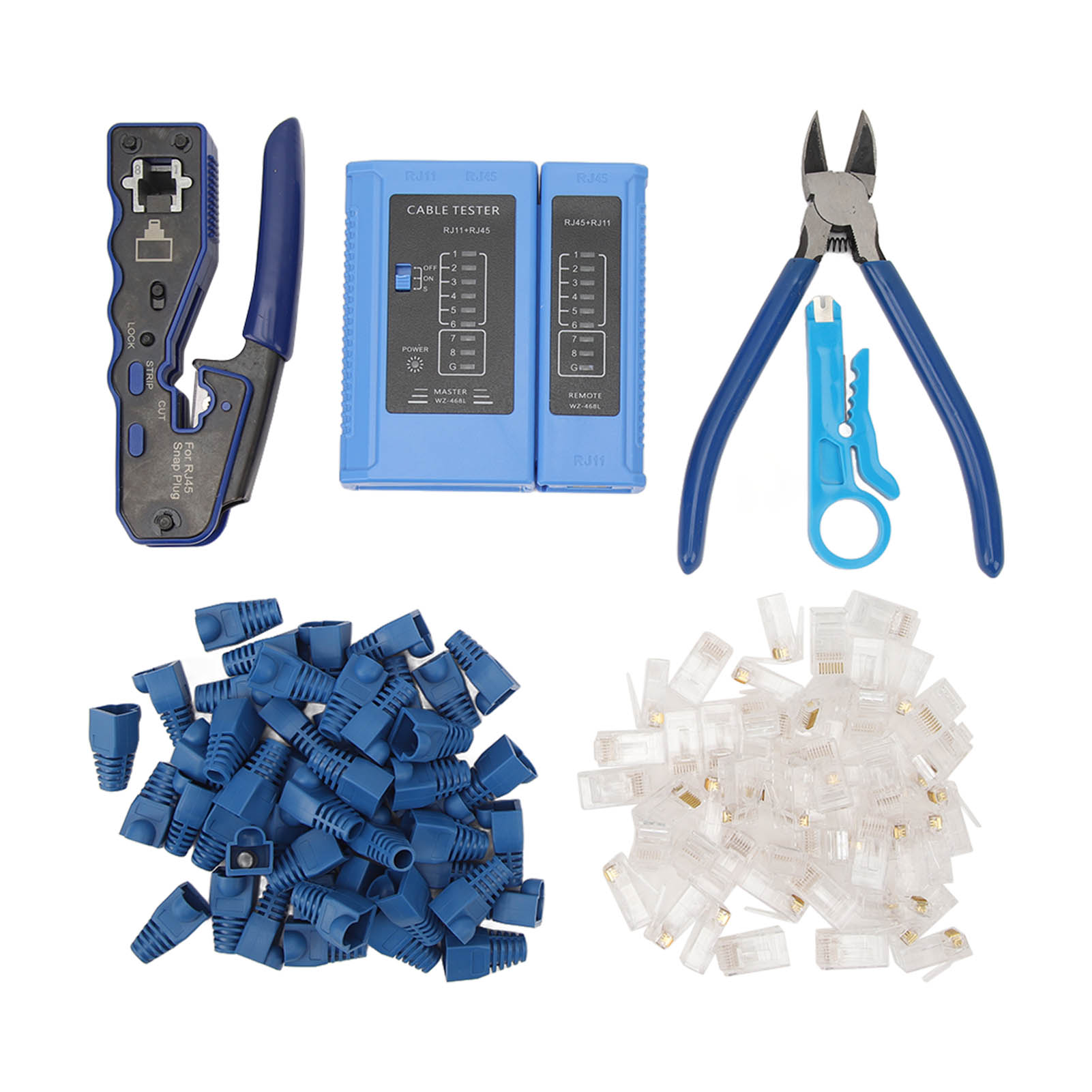 Rj45-crimpzange Mit Kristallspitze, Cat6-rj45-stecker Und Schutzkappe, Tester, Abisolierzange