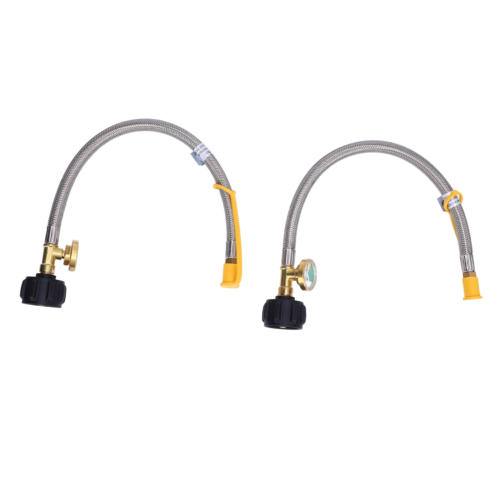 Set Aus 2 38 Cm (15 Zoll) Langen Wohnmobil-gasschläuchen, 1/4 Zoll Npt-gewinde, 40 Lb, 250 Psi, Edelstahl Mit Manometer, Für Standard-zweistufenregler.