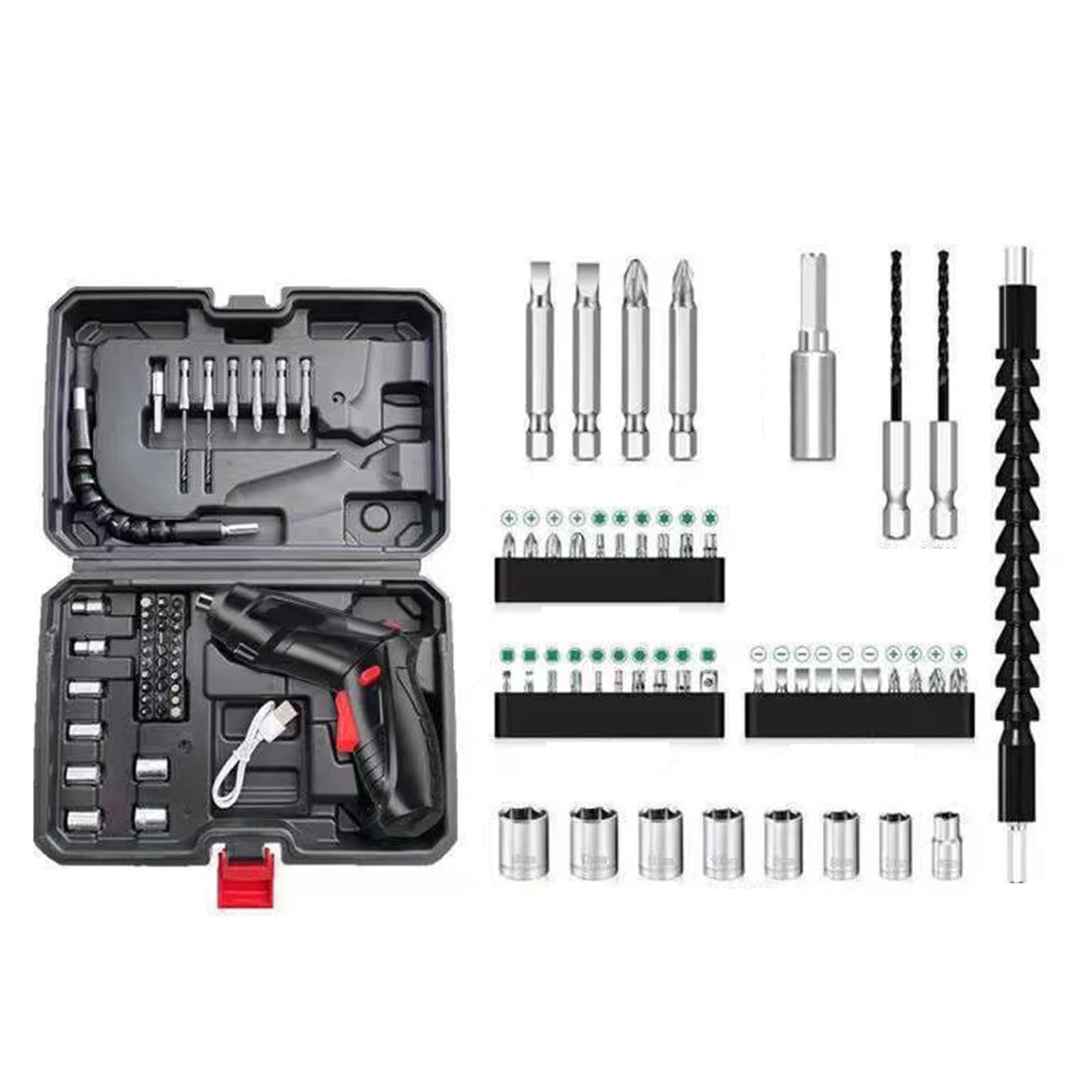 Leichtes, Wiederaufladbares Elektroschrauber-set Mit Langen Und Kurzen Bits Für Heimmontage Und Reparatur