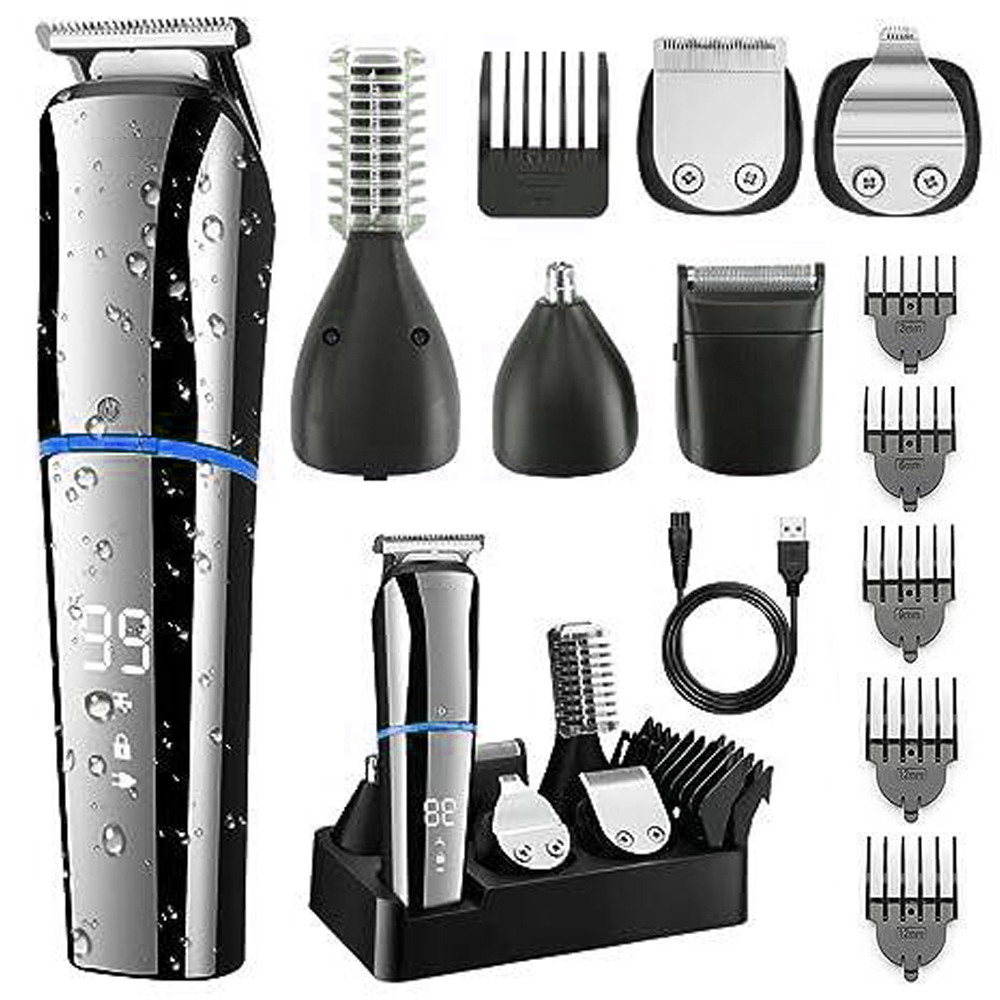 6-in-1 Usb-wiederaufladbares Haarschneidemaschinen-set Mit Elektrorasierer, Nasenhaartrimmer, Digitalanzeige, Wasserdicht, Herrenpflege-set