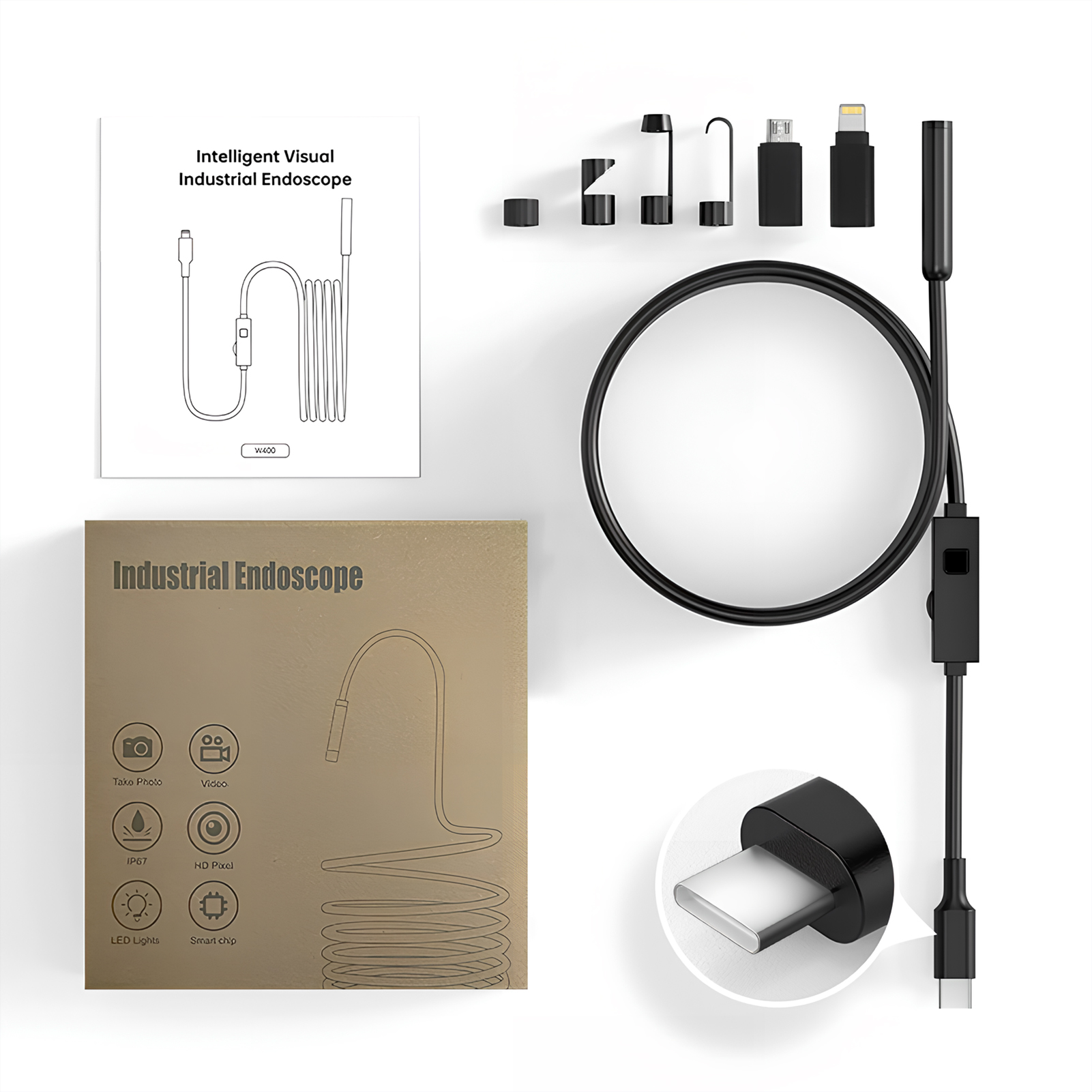 Industrielle Endoskopkamera, Inspektionsgerät Mit 1920p-auflösung, 8 Leds, 1,8"-tft-farbbildschirm, Kompatibel Mit Ios Und Android, Ip67 Wasserdicht, 5 Meter (16,4 Fuß) Halbstarres Kabel, Für Männer U