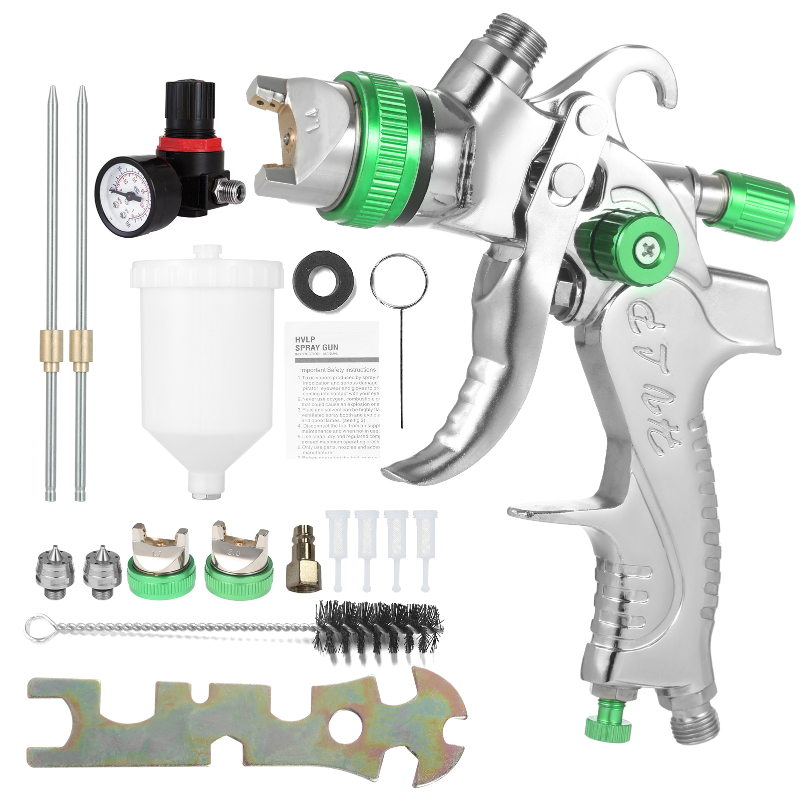 Schwerkraftbetriebene Hvlp-farbpistole Mit Manometer, 600-ml-farbbecher Und 1,4-mm-, 1,7-mm- Und 2-mm-düsen Zum Lackieren Von Autos, Möbeln Und Wänden.